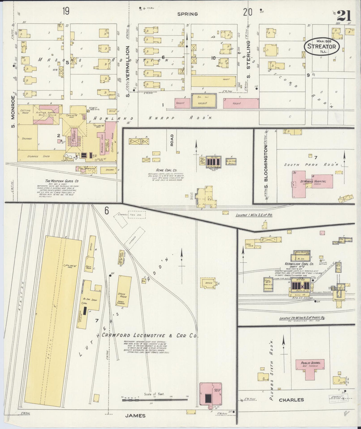 Sanborn Fire Insurance Map from Streator, La Salle County, Illinois (1909), Sheet #0021 - Complete Map Set gallery image, historic Sanborn map, vintage wall art, Illinois Illinois