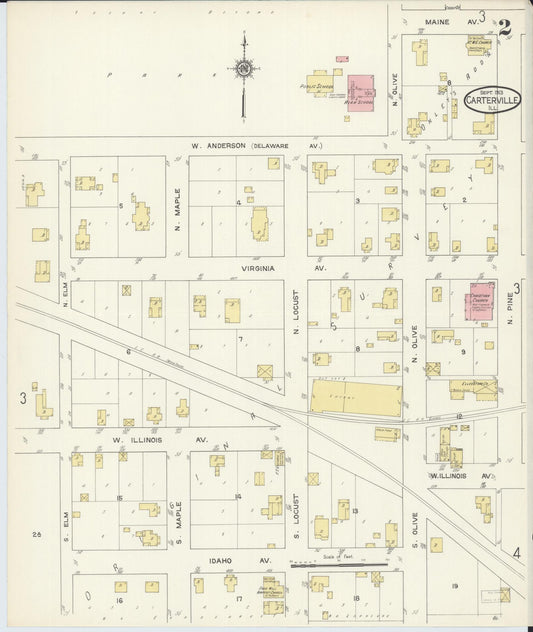 Sanborn Fire Insurance Map from Carterville, Williamson County, Illinois (1913), Sheet #0002 - Historic Sanborn Fire Insurance Map Print, vintage old map wall art, antique decor, genealogy gift, Illinois Illinois map