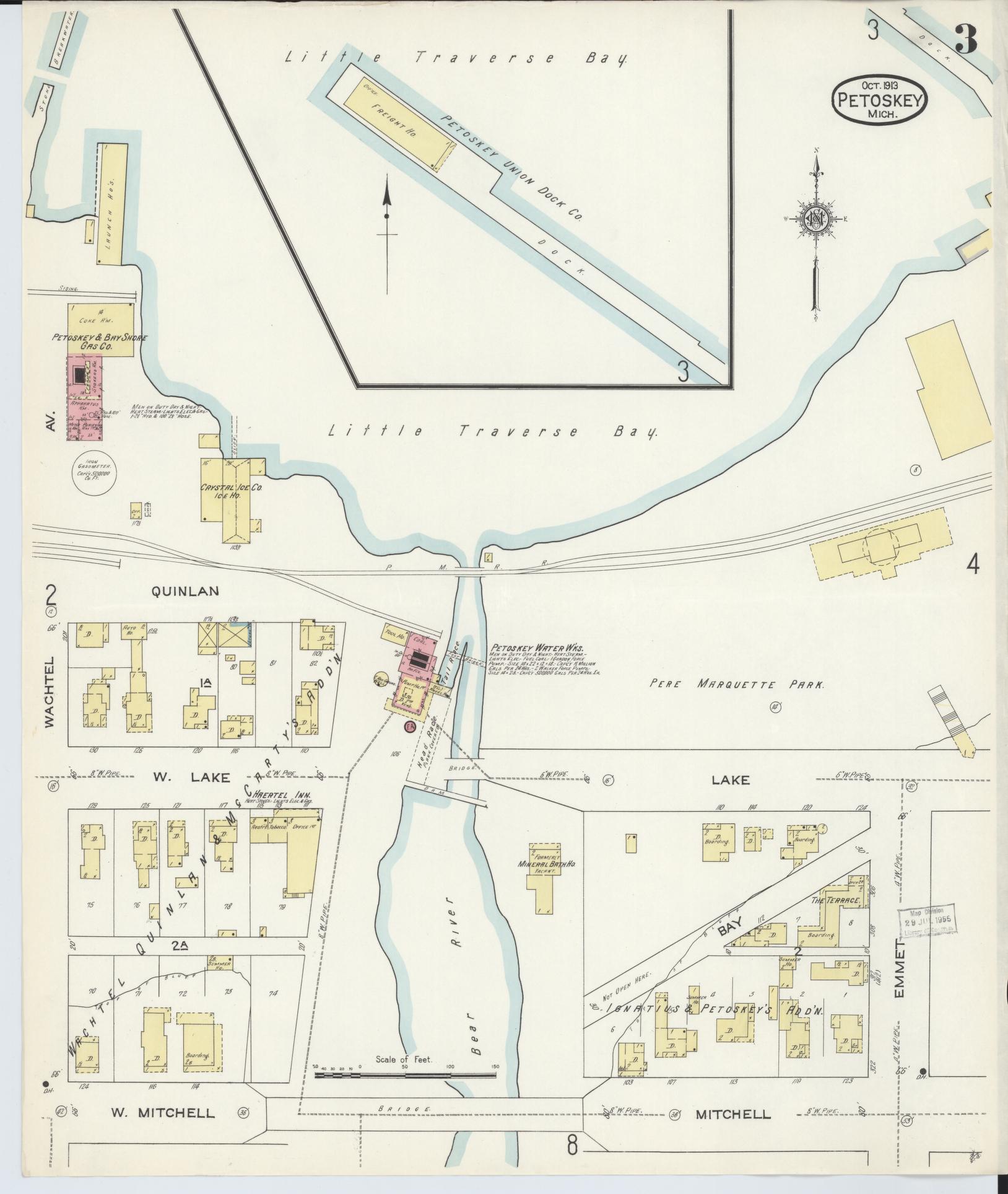 Sanborn Fire Insurance Map from Petoskey, Emmet County, Michigan (1913), Sheet #0003 - Complete Map Set gallery image, historic Sanborn map, vintage wall art, Michigan Michigan