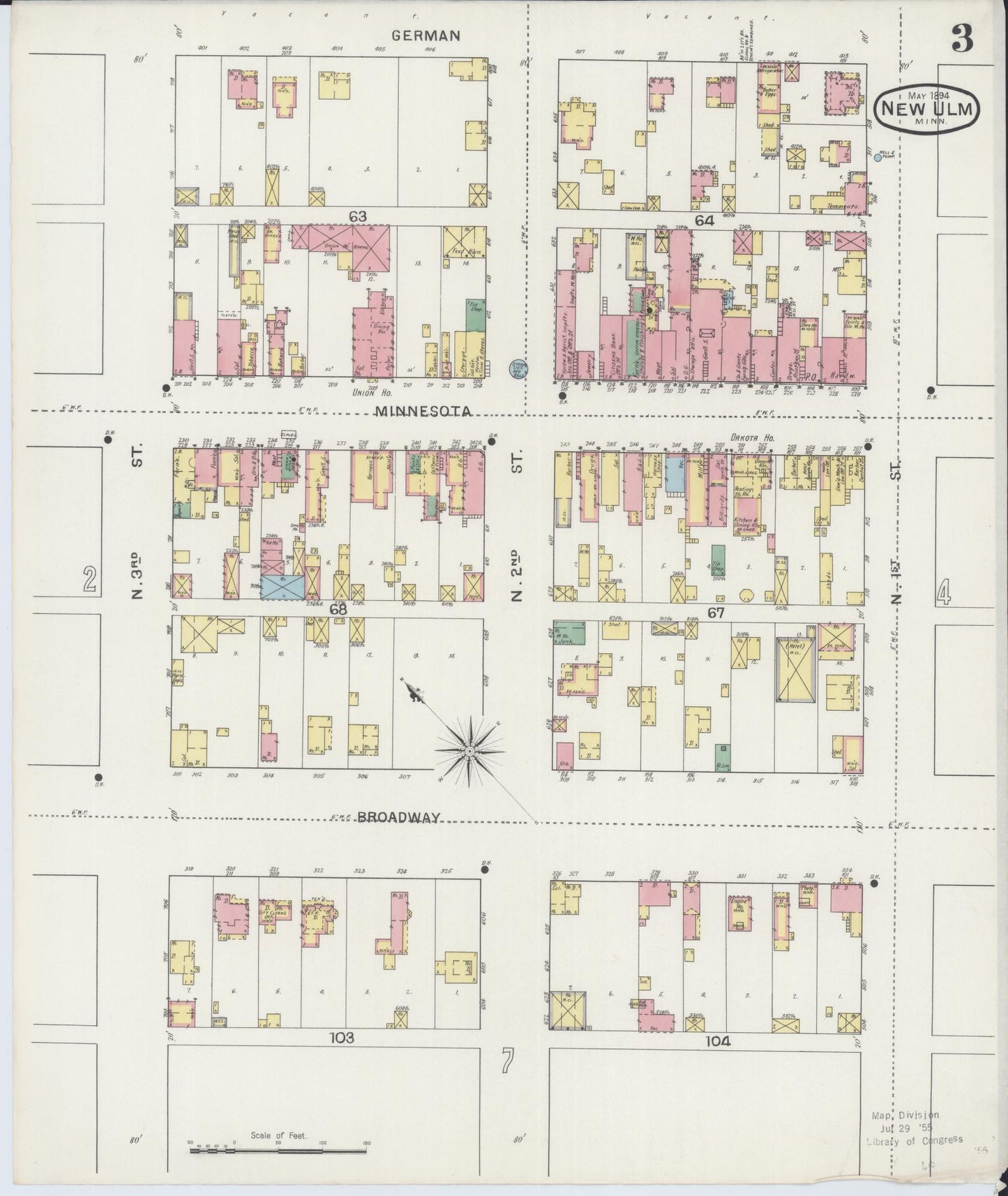 Sanborn Fire Insurance Map from New Ulm, Brown County, Minnesota (1894), Sheet #0003 - Historic Sanborn Fire Insurance Map Print, vintage old map wall art, antique decor, genealogy gift, Minnesota Minnesota map