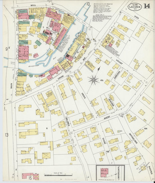 Sanborn Fire Insurance Map from Laconia, Belknap County, New Hampshire (1902), Sheet #0014 - Historic Sanborn Fire Insurance Map Print, vintage old map wall art, antique decor, genealogy gift, New Hampshire New Hampshire map