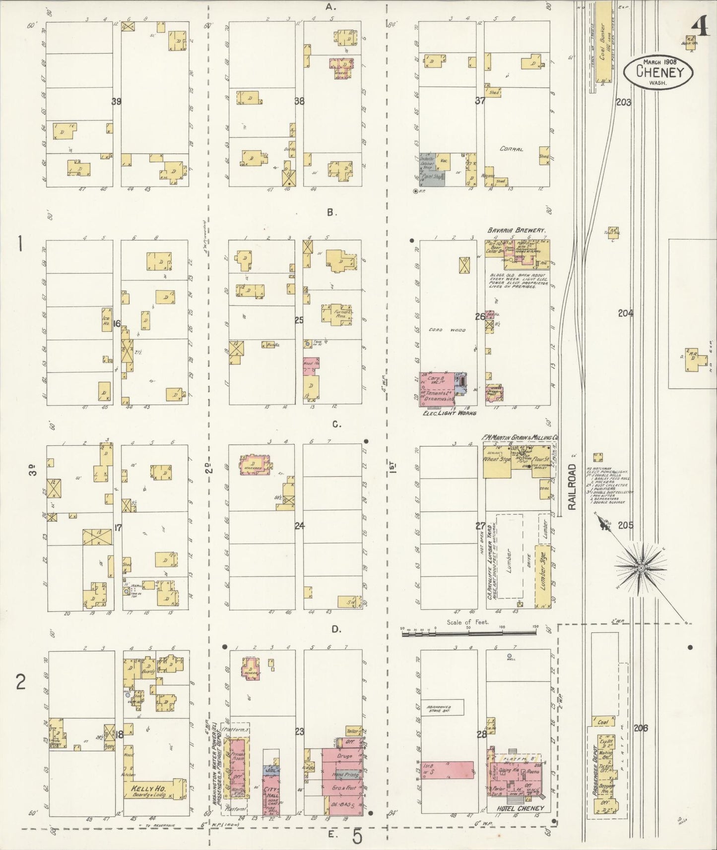 Sanborn Fire Insurance Map from Cheney, Spokane County, Washington (1908), Sheet #0004 - Complete Map Set gallery image, historic Sanborn map, vintage wall art, Washington Washington