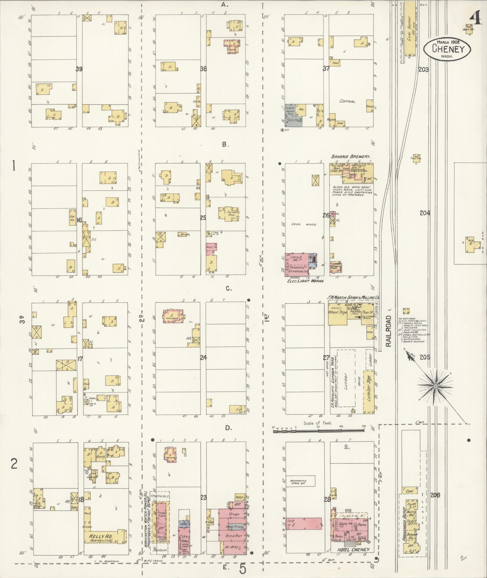 Sanborn Fire Insurance Map from Cheney, Spokane County, Washington (1908), Sheet #0004 - Complete Map Set gallery image, historic Sanborn map, vintage wall art, Washington Washington