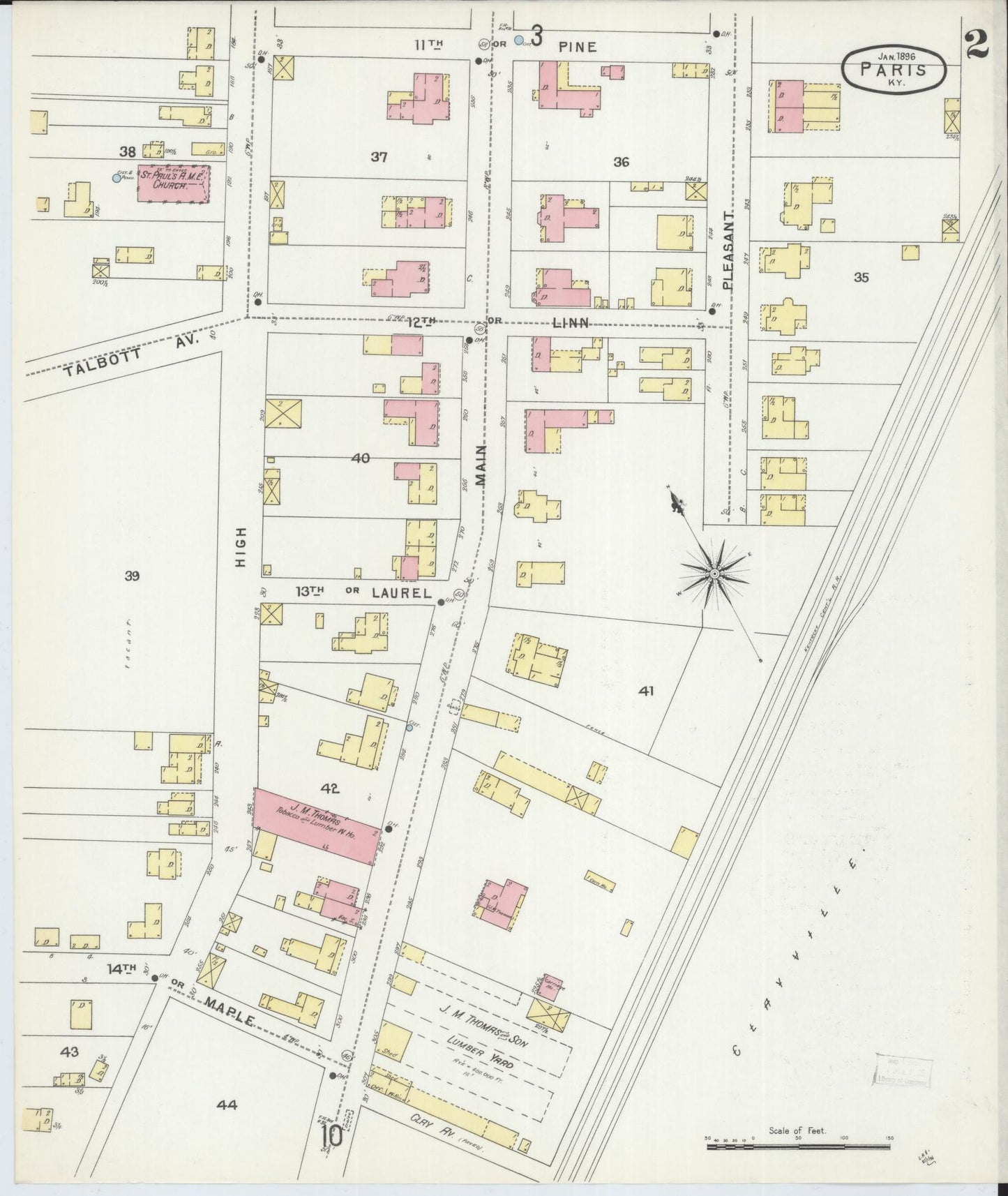 Sanborn Fire Insurance Map from Paris, Bourbon County, Kentucky (1896), Sheet #0002 - Complete Map Set gallery image, historic Sanborn map, vintage wall art, Kentucky Kentucky