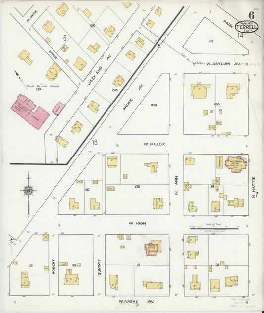 Sanborn Fire Insurance Map from Terrell, Kaufman County, Texas (1921), Sheet #0006 - Historic Sanborn Fire Insurance Map Print, vintage old map wall art, antique decor, genealogy gift, Texas Texas map