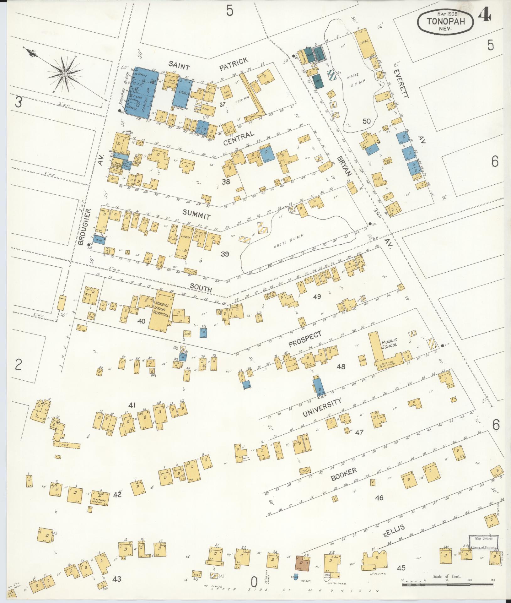 Sanborn Fire Insurance Map from Tonopah, Nye County, Nevada (1906), Sheet #0004 - Historic Sanborn Fire Insurance Map Print, vintage old map wall art, antique decor, genealogy gift, Nevada Nevada map