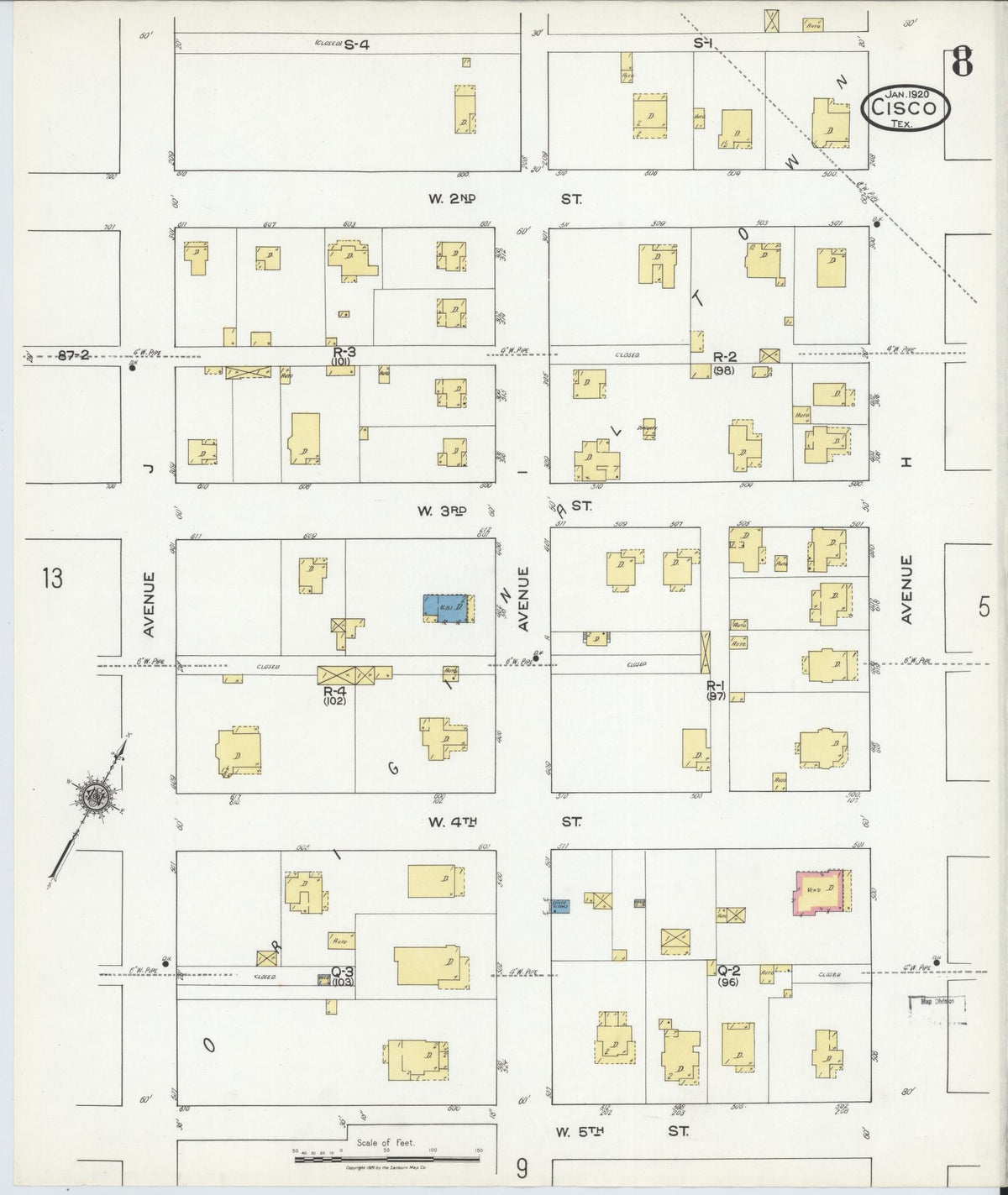 Sanborn Fire Insurance Map from Cisco, Eastland County, Texas (1920), Sheet #0008 - Historic Sanborn Fire Insurance Map Print, vintage old map wall art, antique decor, genealogy gift, Texas Texas map