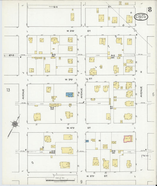 Sanborn Fire Insurance Map from Cisco, Eastland County, Texas (1920), Sheet #0008 - Historic Sanborn Fire Insurance Map Print, vintage old map wall art, antique decor, genealogy gift, Texas Texas map
