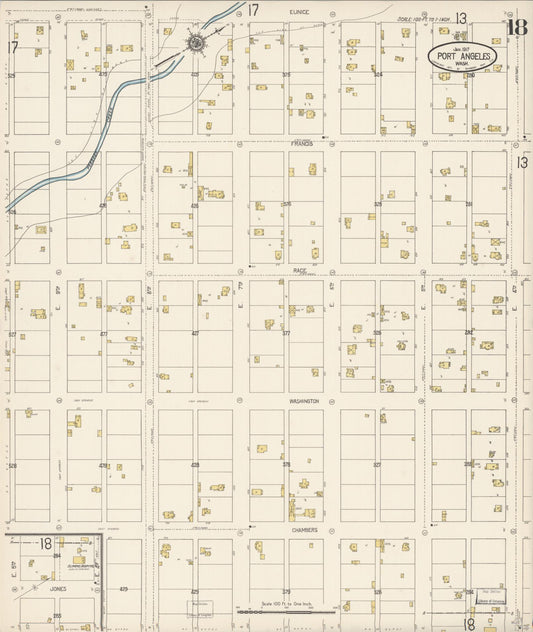 Sanborn Fire Insurance Map from Port Angeles, Clallam County, Washington (1917), Sheet #0018 - Historic Sanborn Fire Insurance Map Print, vintage old map wall art, antique decor, genealogy gift, Washington Washington map