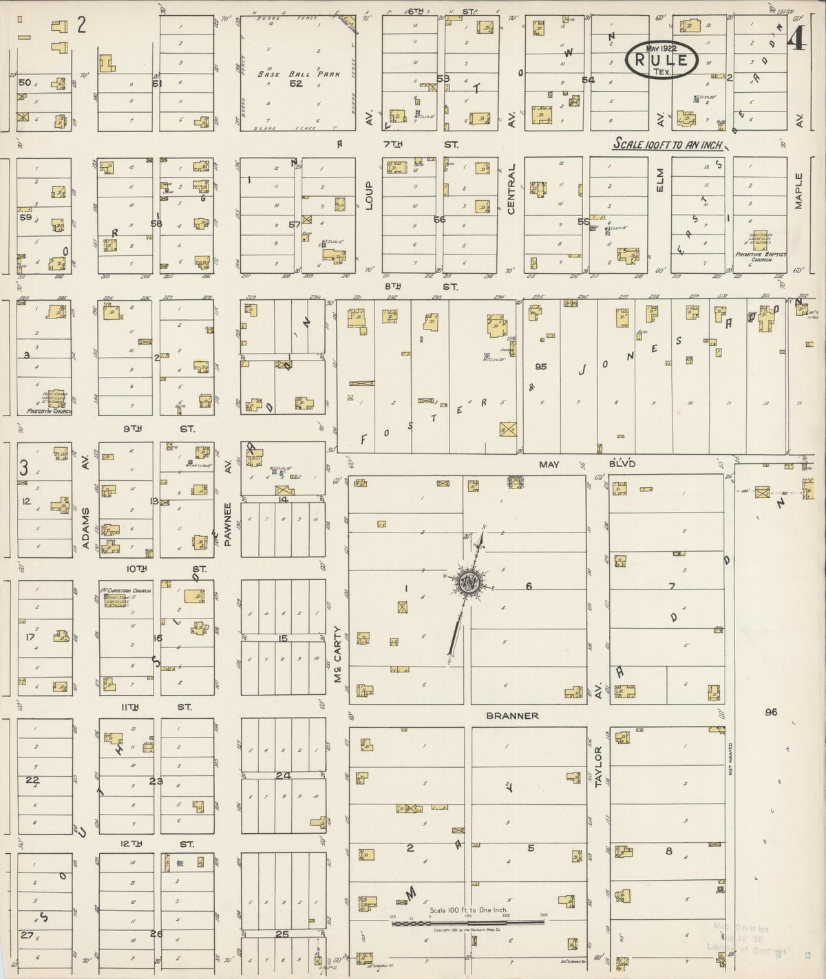 Sanborn Fire Insurance Map from Rule, Haskell County, Texas (1922), Sheet #0004 - Complete Map Set gallery image, historic Sanborn map, vintage wall art, Texas Texas