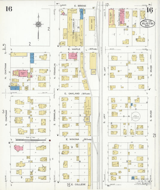 Sanborn Fire Insurance Map from Austin, Mower County, Minnesota (1926), Sheet #0016 - Historic Sanborn Fire Insurance Map Print, vintage old map wall art, antique decor, genealogy gift, Minnesota Minnesota map