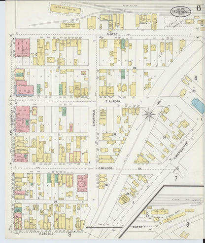 Sanborn Fire Insurance Map from Ironwood, Gogebic County, Michigan (1898), Sheet #0006 - Historic Sanborn Fire Insurance Map Print, vintage old map wall art, antique decor, genealogy gift, Michigan Michigan map