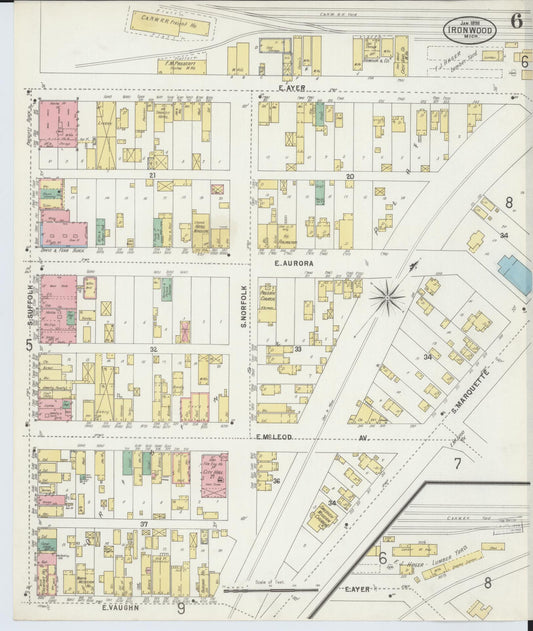 Sanborn Fire Insurance Map from Ironwood, Gogebic County, Michigan (1898), Sheet #0006 - Historic Sanborn Fire Insurance Map Print, vintage old map wall art, antique decor, genealogy gift, Michigan Michigan map