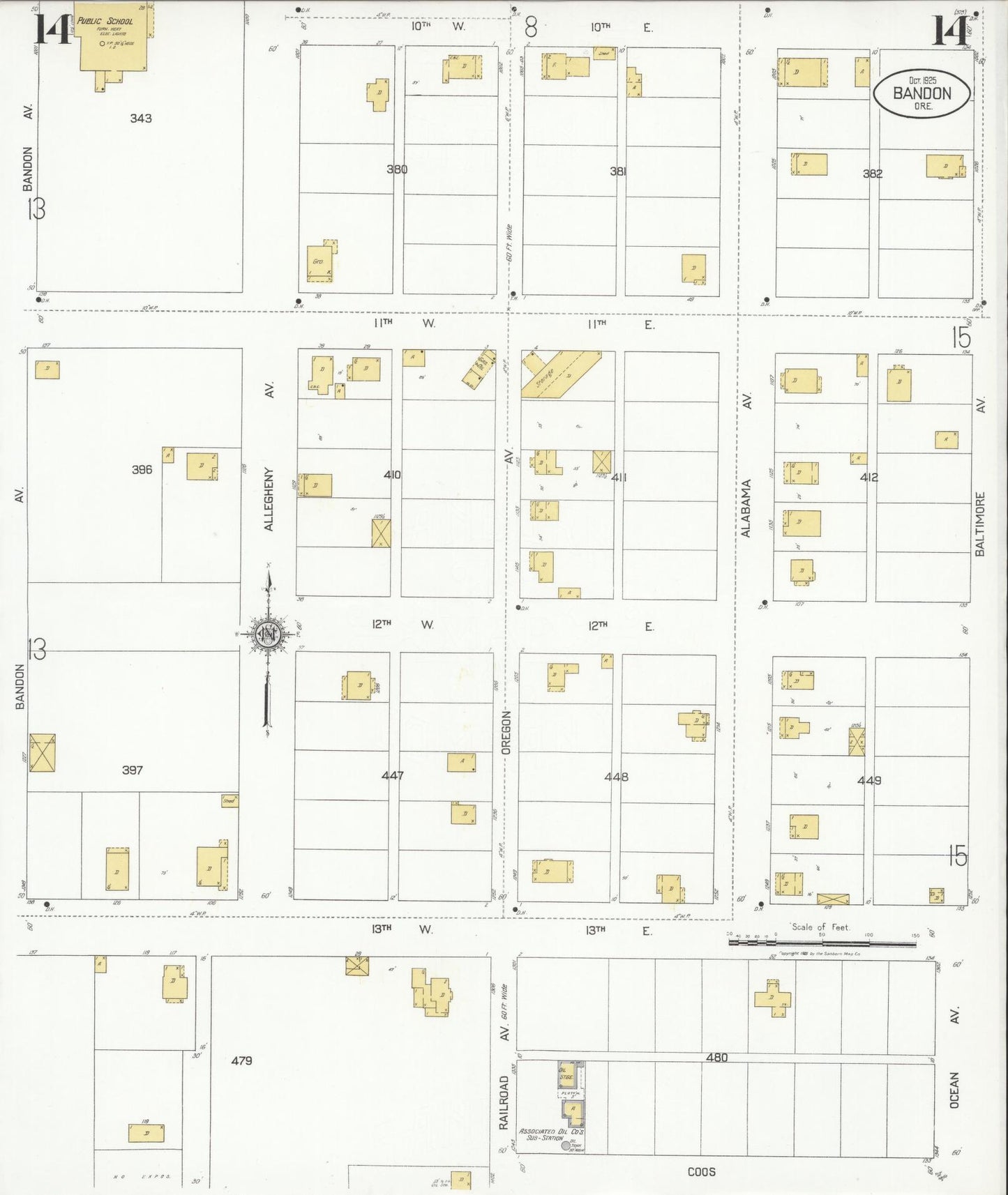 Sanborn Fire Insurance Map from Bandon, Coos County, Oregon (1925), Sheet #0014 - Complete Map Set gallery image, historic Sanborn map, vintage wall art, Oregon Oregon