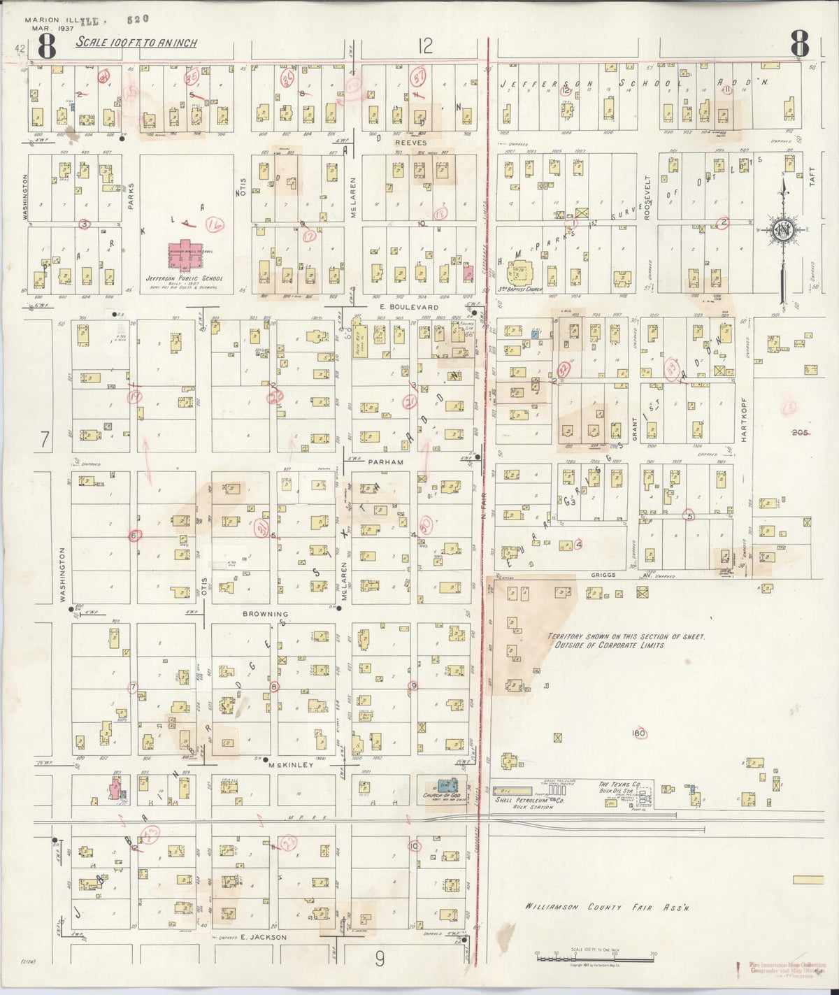 Sanborn Fire Insurance Map from Marion, Williamson County, Illinois (1946), Sheet #0008 - Historic Sanborn Fire Insurance Map Print, vintage old map wall art, antique decor, genealogy gift, Illinois Illinois map