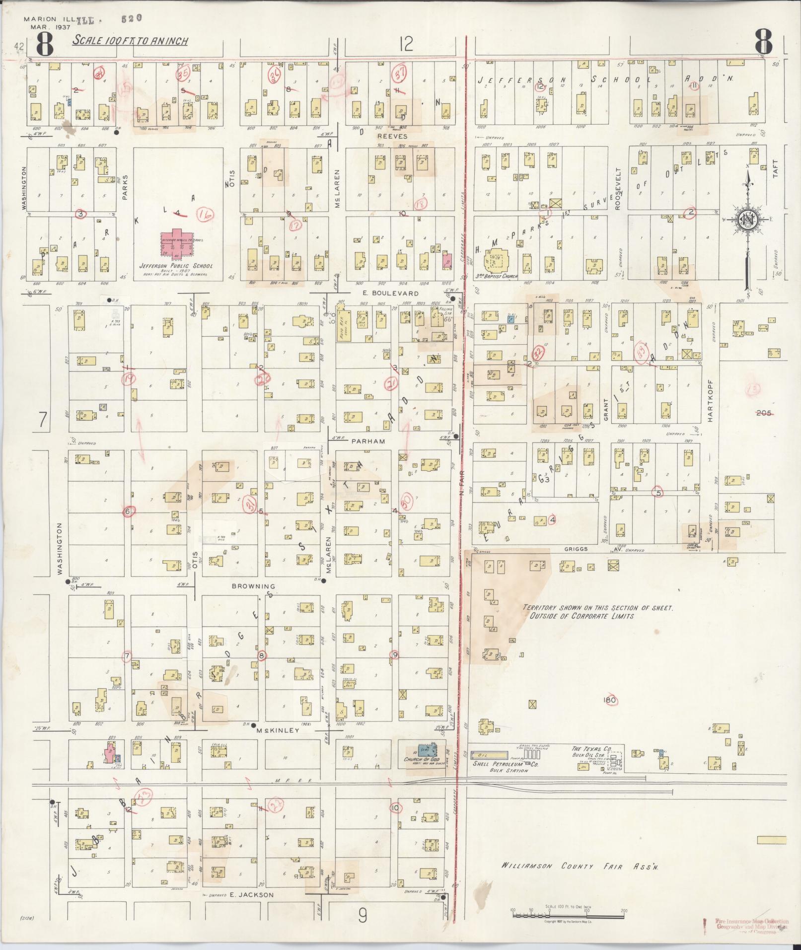 Sanborn Fire Insurance Map from Marion, Williamson County, Illinois (1946), Sheet #0008 - Historic Sanborn Fire Insurance Map Print, vintage old map wall art, antique decor, genealogy gift, Illinois Illinois map