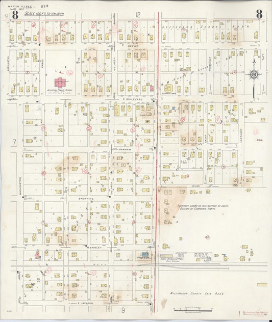 Sanborn Fire Insurance Map from Marion, Williamson County, Illinois (1946), Sheet #0008 - Historic Sanborn Fire Insurance Map Print, vintage old map wall art, antique decor, genealogy gift, Illinois Illinois map
