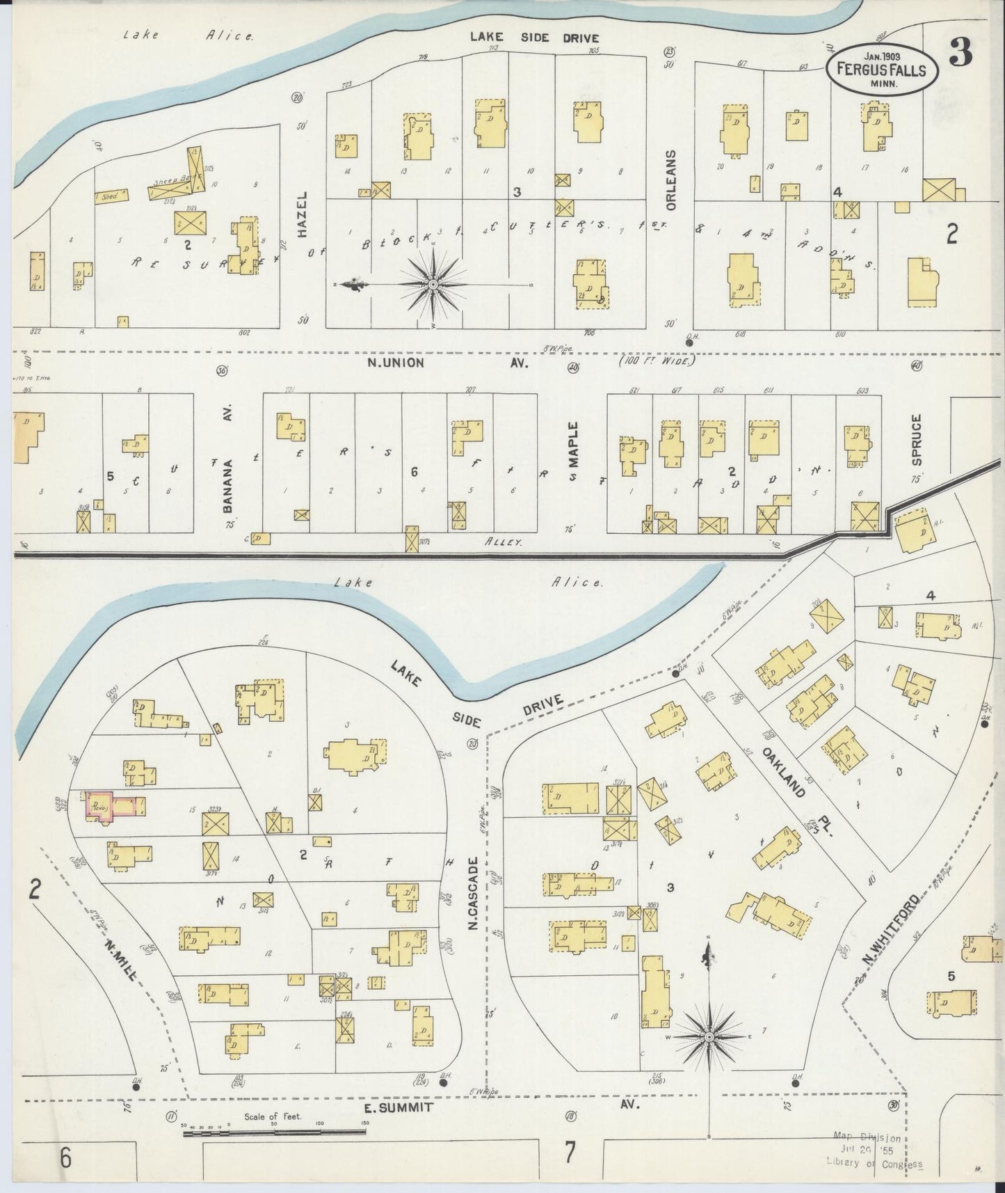 Sanborn Fire Insurance Map from Fergus Falls, Otter Tail County, Minnesota (1903), Sheet #0003 - Historic Sanborn Fire Insurance Map Print, vintage old map wall art, antique decor, genealogy gift, Minnesota Minnesota map