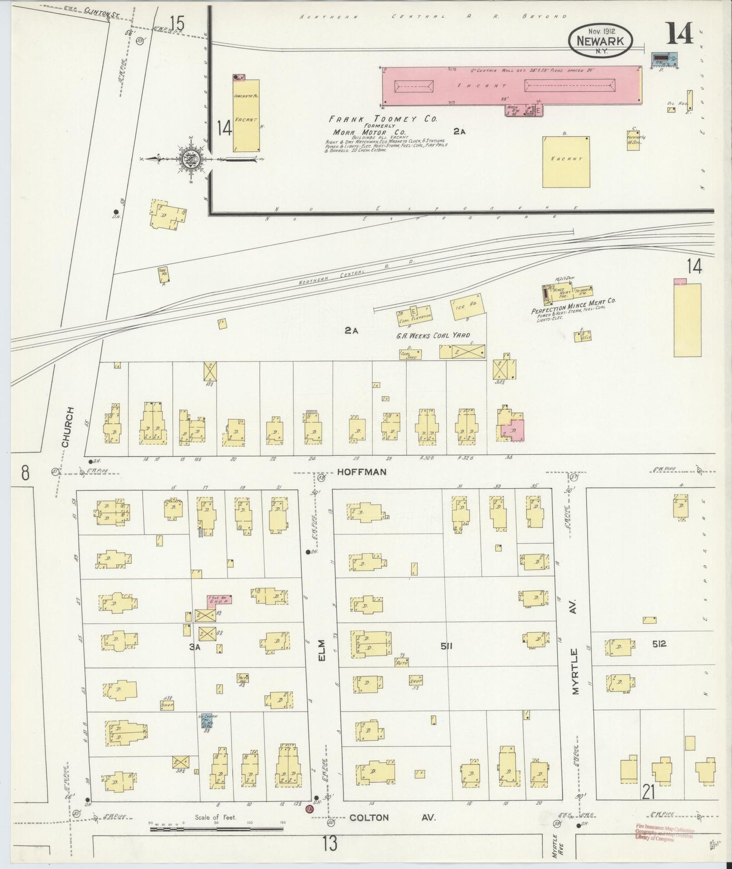 Sanborn Fire Insurance Map from Newark, Wayne County, New York (1912), Sheet #0014 - Complete Map Set gallery image, historic Sanborn map, vintage wall art, New York New York