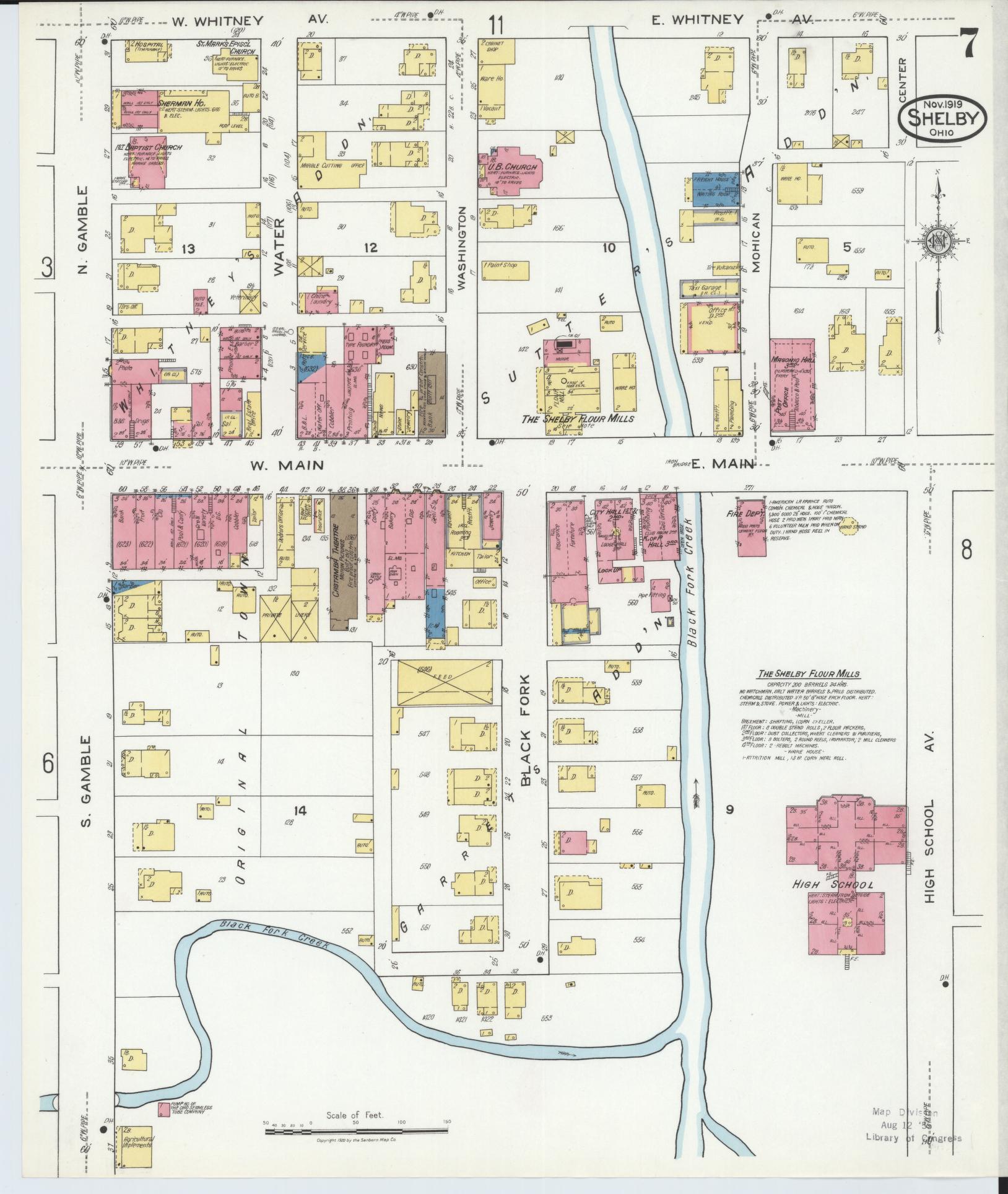 Sanborn Fire Insurance Map from Shelby, Richland County, Ohio (1919), Sheet #0007 - Complete Map Set gallery image, historic Sanborn map, vintage wall art, Ohio Ohio