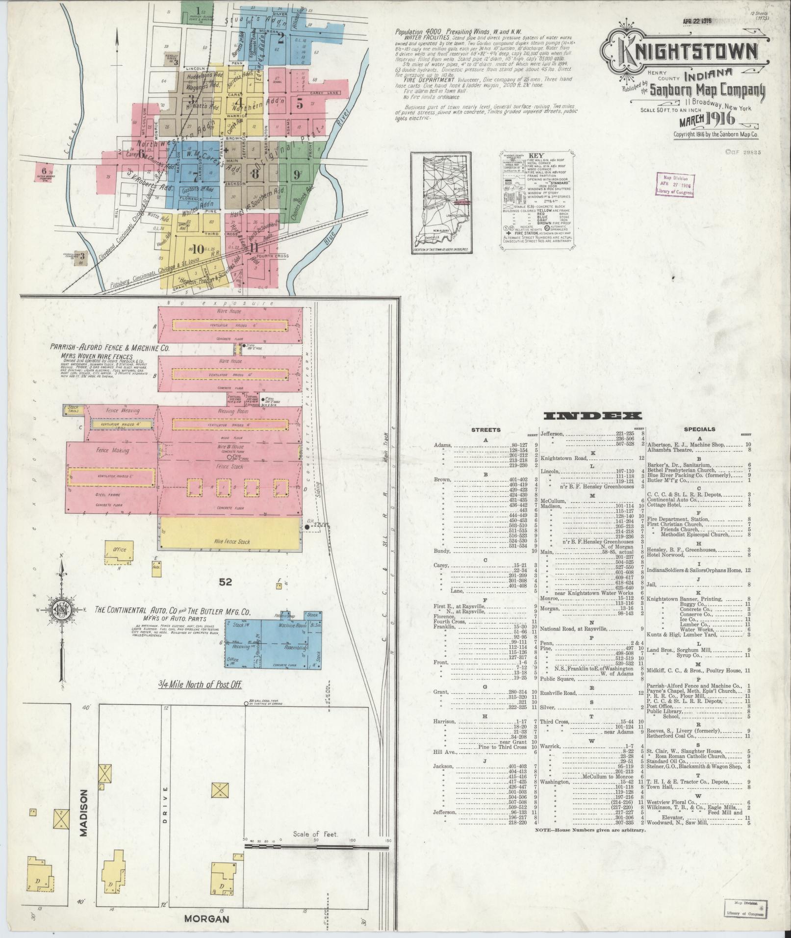 Sanborn Fire Insurance Map from Knightstown, Henry County, Indiana (1916), Sheet #0001 - Complete Map Set gallery image, historic Sanborn map, vintage wall art, Indiana Indiana