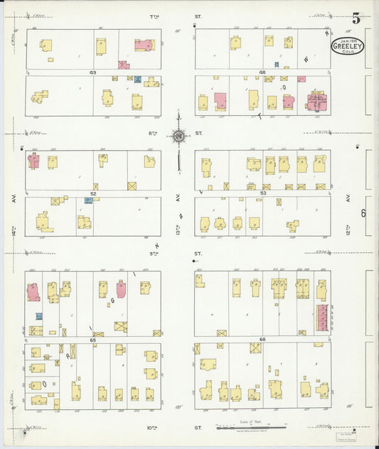 Sanborn Fire Insurance Map from Greeley, Weld County, Colorado (1918), Sheet #0005 - Historic Sanborn Fire Insurance Map Print, vintage old map wall art, antique decor, genealogy gift, Colorado Colorado map