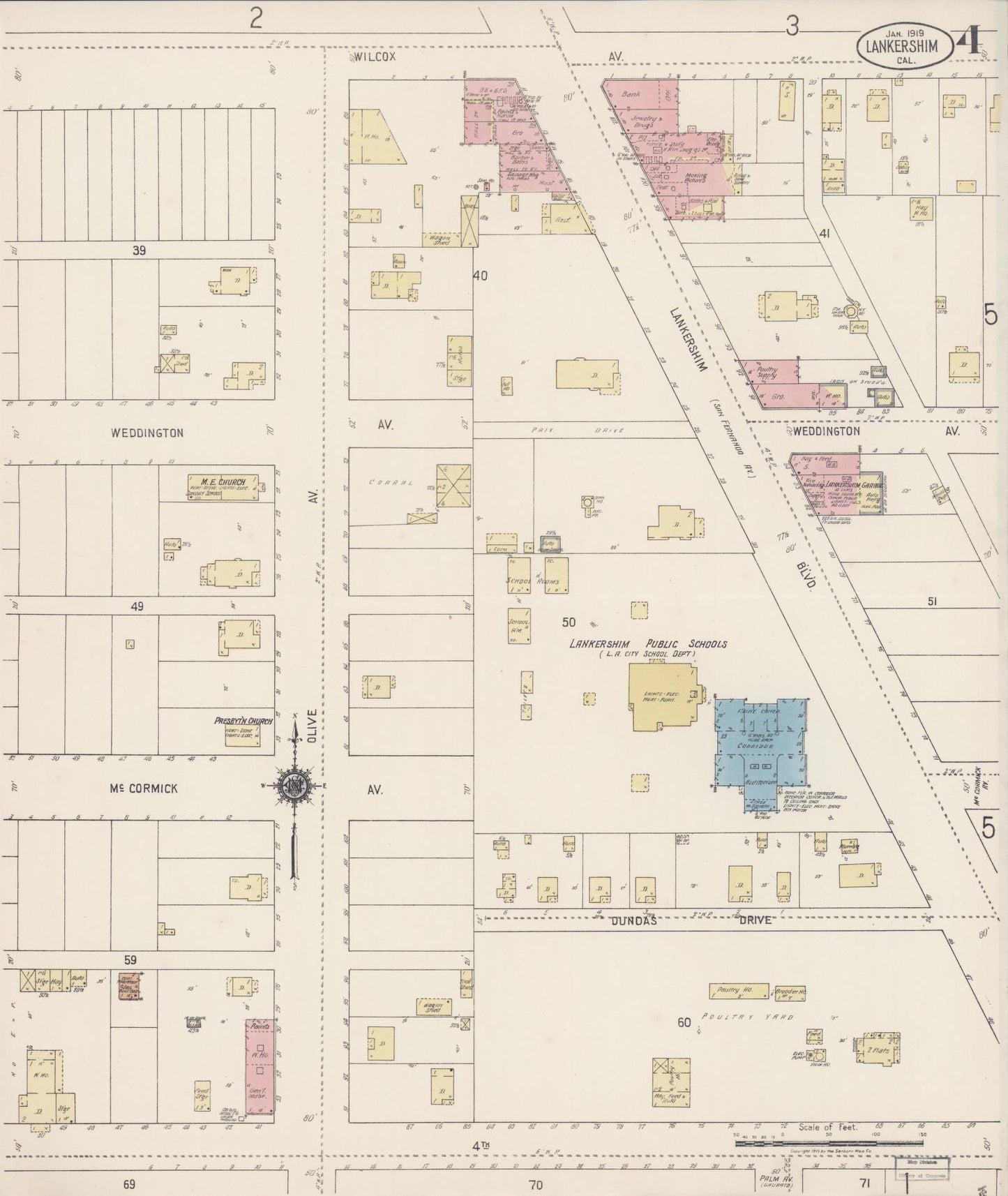 Sanborn Fire Insurance Map from Lankershim, Los Angeles County, California (1919), Sheet #0004 - Historic Sanborn Fire Insurance Map Print, vintage old map wall art, antique decor, genealogy gift, California California map