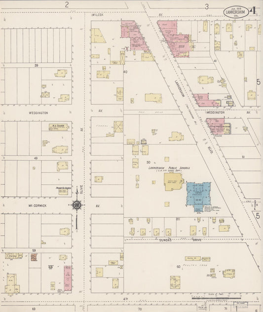 Sanborn Fire Insurance Map from Lankershim, Los Angeles County, California (1919), Sheet #0004 - Historic Sanborn Fire Insurance Map Print, vintage old map wall art, antique decor, genealogy gift, California California map