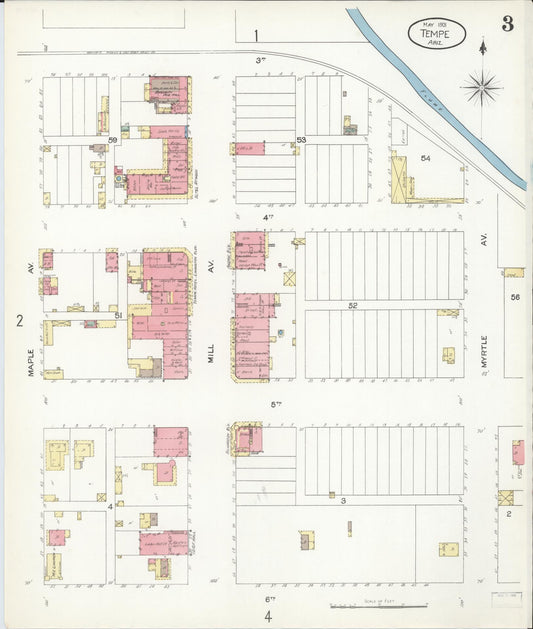 Sanborn Fire Insurance Map from Tempe, Maricopa County, Arizona (1901), Sheet #0003 - Historic Sanborn Fire Insurance Map Print, vintage old map wall art, antique decor, genealogy gift, Arizona Arizona map