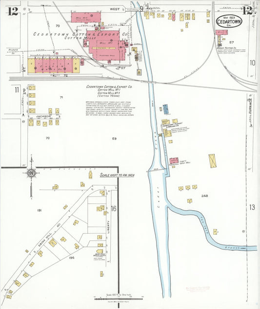 Sanborn Fire Insurance Map from Cedartown, Polk County, Georgia (1923), Sheet #0012 - Historic Sanborn Fire Insurance Map Print, vintage old map wall art, antique decor, genealogy gift, Georgia Georgia map