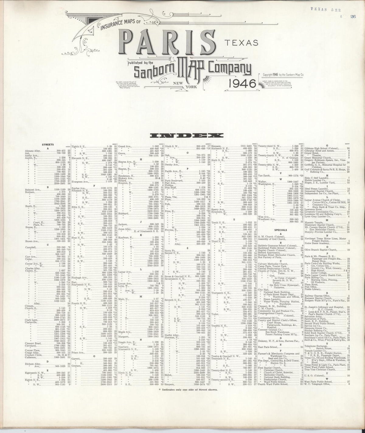 Sanborn Fire Insurance Map from Paris, Lamar County, Texas (1950), Sheet #0001 - Historic Sanborn Fire Insurance Map Print, vintage old map wall art, antique decor, genealogy gift, Texas Texas map