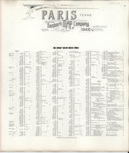 Sanborn Fire Insurance Map from Paris, Lamar County, Texas (1950), Sheet #0001 - Historic Sanborn Fire Insurance Map Print, vintage old map wall art, antique decor, genealogy gift, Texas Texas map