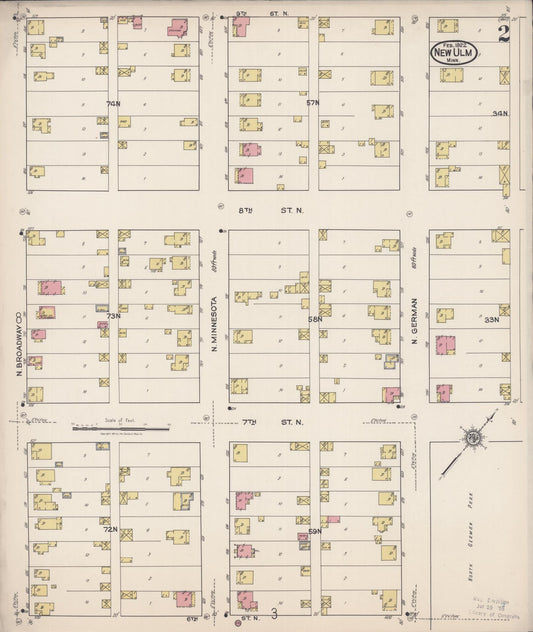 Sanborn Fire Insurance Map from New Ulm, Brown County, Minnesota (1922), Sheet #0002 - Historic Sanborn Fire Insurance Map Print, vintage old map wall art, antique decor, genealogy gift, Minnesota Minnesota map