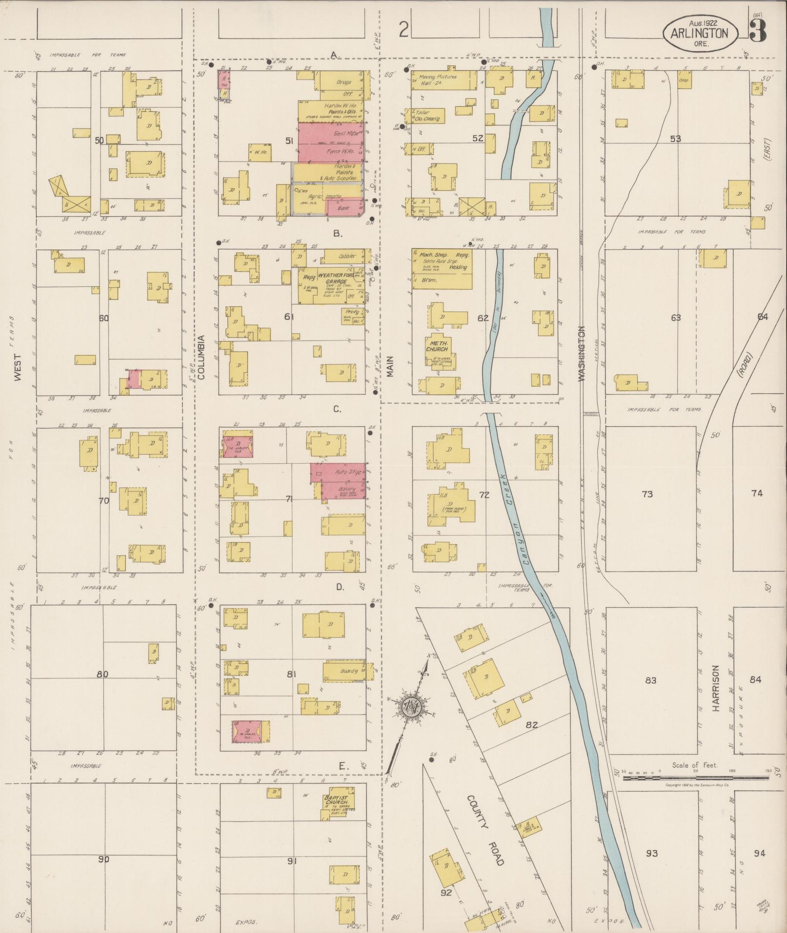 Sanborn Fire Insurance Map from Arlington, Gilliam County, Oregon (1922), Sheet #0003 - Complete Map Set gallery image, historic Sanborn map, vintage wall art, Oregon Oregon