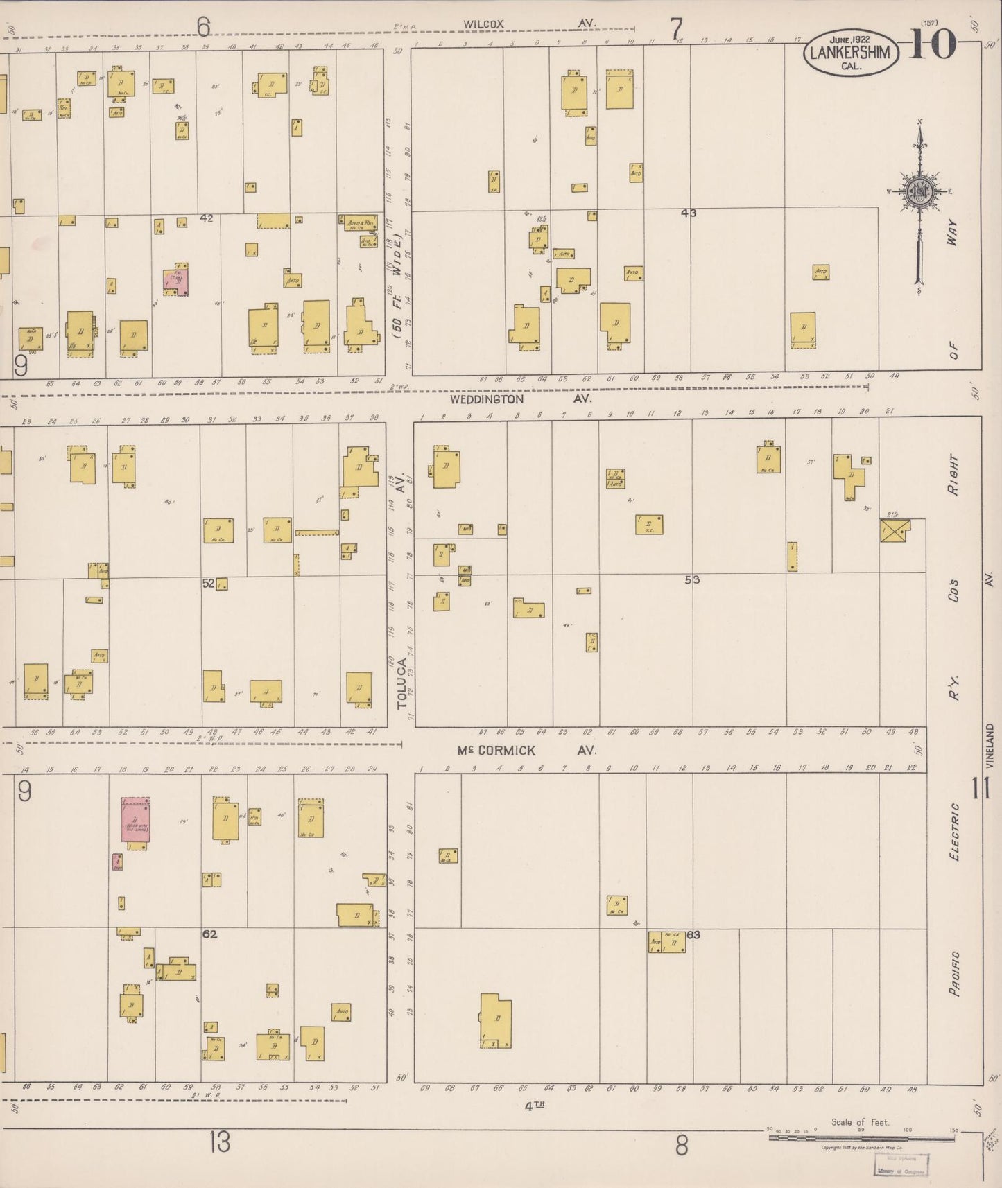 Sanborn Fire Insurance Map from Lankershim, Los Angeles County, California (1922), Sheet #0010 - Historic Sanborn Fire Insurance Map Print, vintage old map wall art, antique decor, genealogy gift, California California map