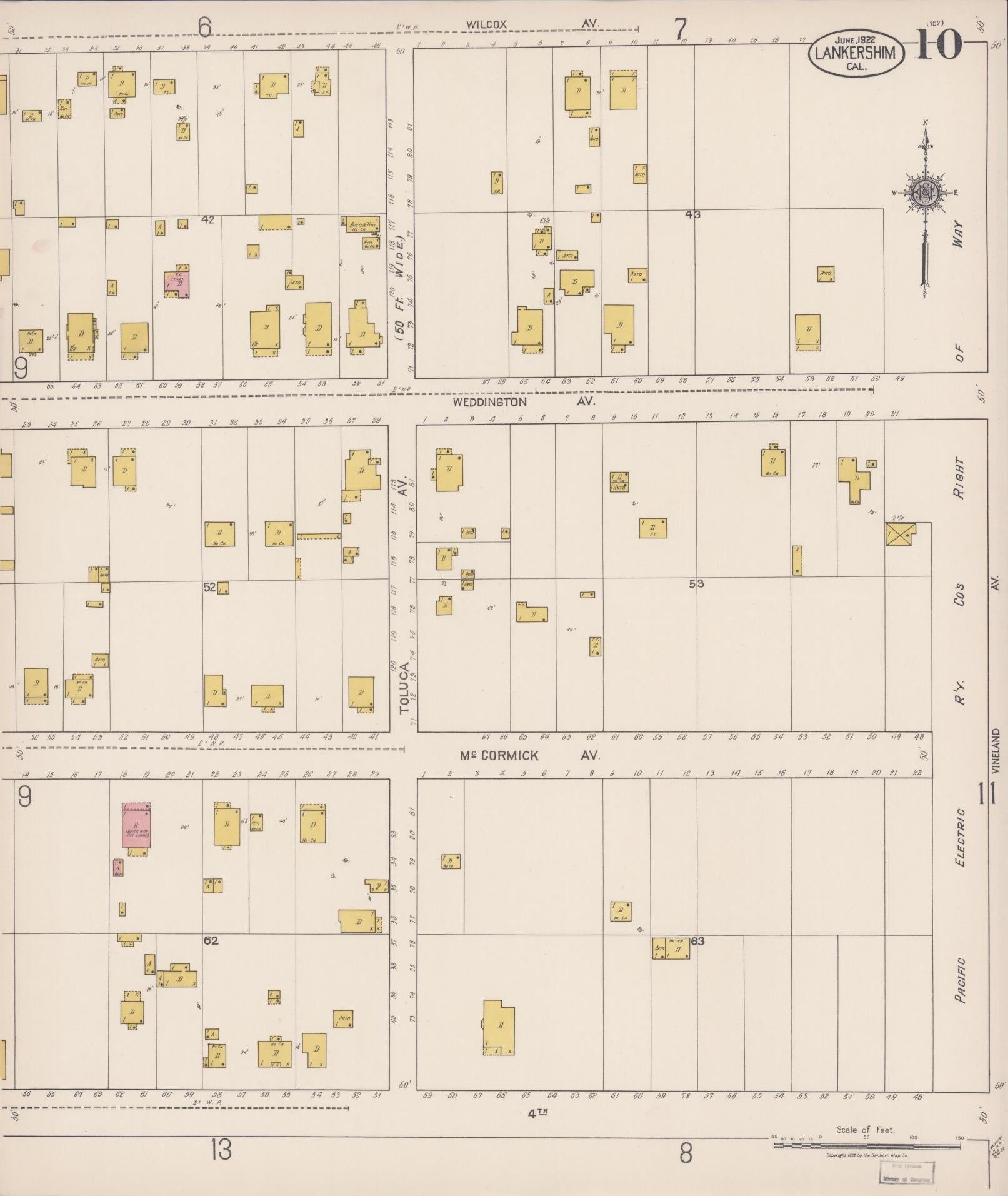 Sanborn Fire Insurance Map from Lankershim, Los Angeles County, California (1922), Sheet #0010 - Historic Sanborn Fire Insurance Map Print, vintage old map wall art, antique decor, genealogy gift, California California map