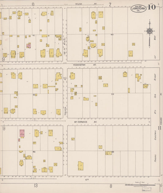 Sanborn Fire Insurance Map from Lankershim, Los Angeles County, California (1922), Sheet #0010 - Historic Sanborn Fire Insurance Map Print, vintage old map wall art, antique decor, genealogy gift, California California map