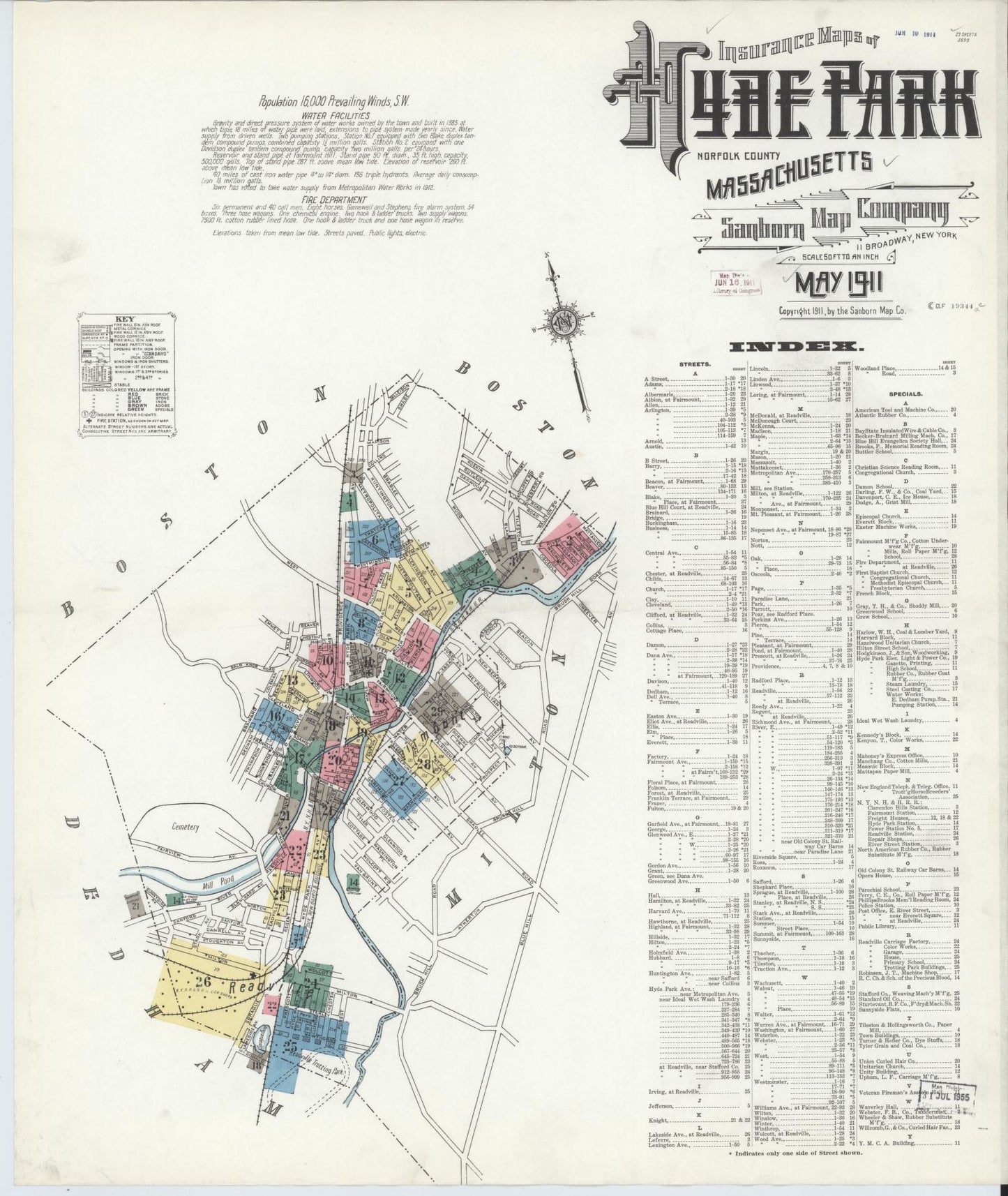 Sanborn Fire Insurance Map from Hyde Park, Norfolk County, Massachusetts. (1911) – Historic Sanborn Fire Insurance Map Print