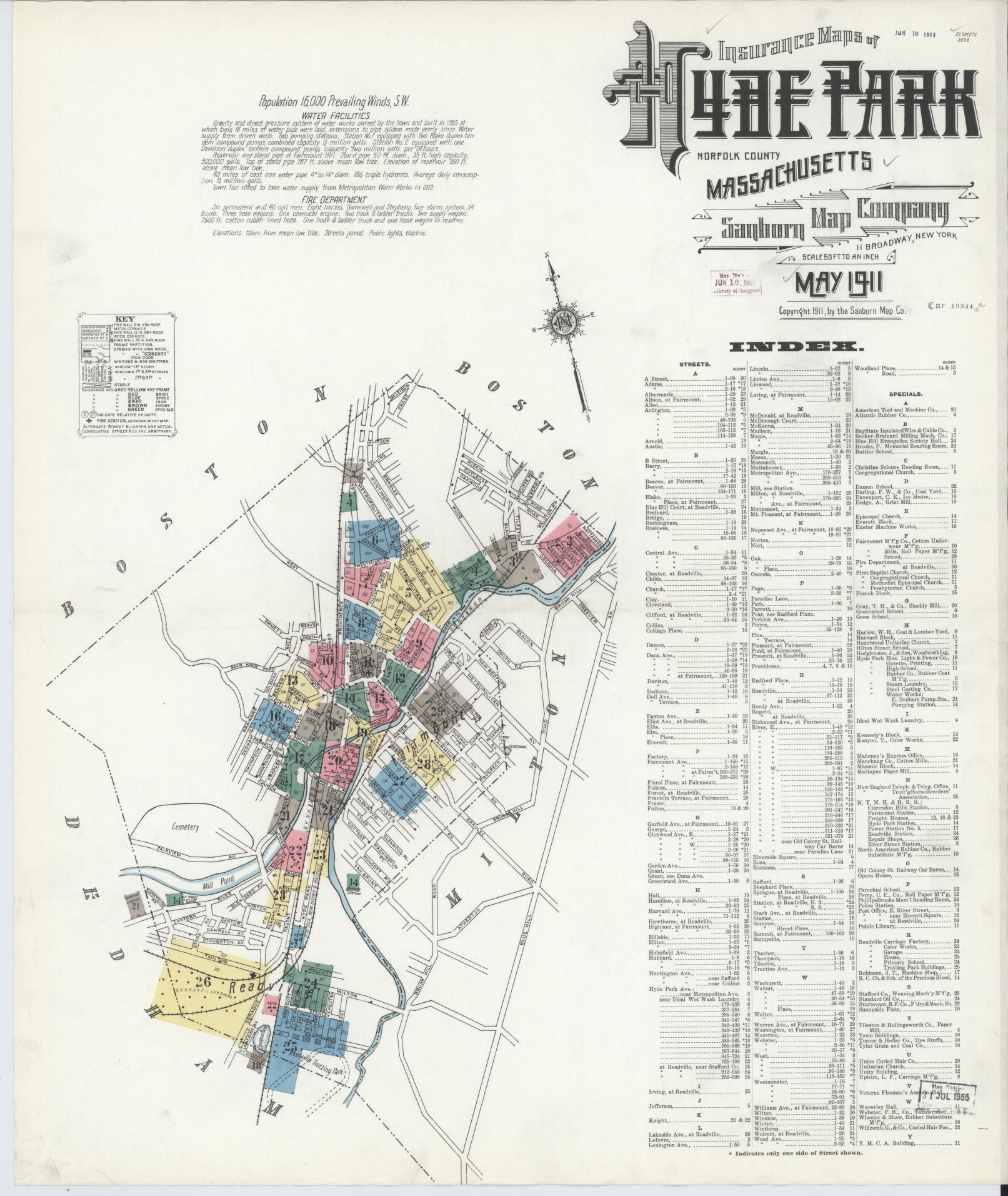 Sanborn Fire Insurance Map from Hyde Park, Norfolk County, Massachusetts. (1911) – Historic Sanborn Fire Insurance Map Print