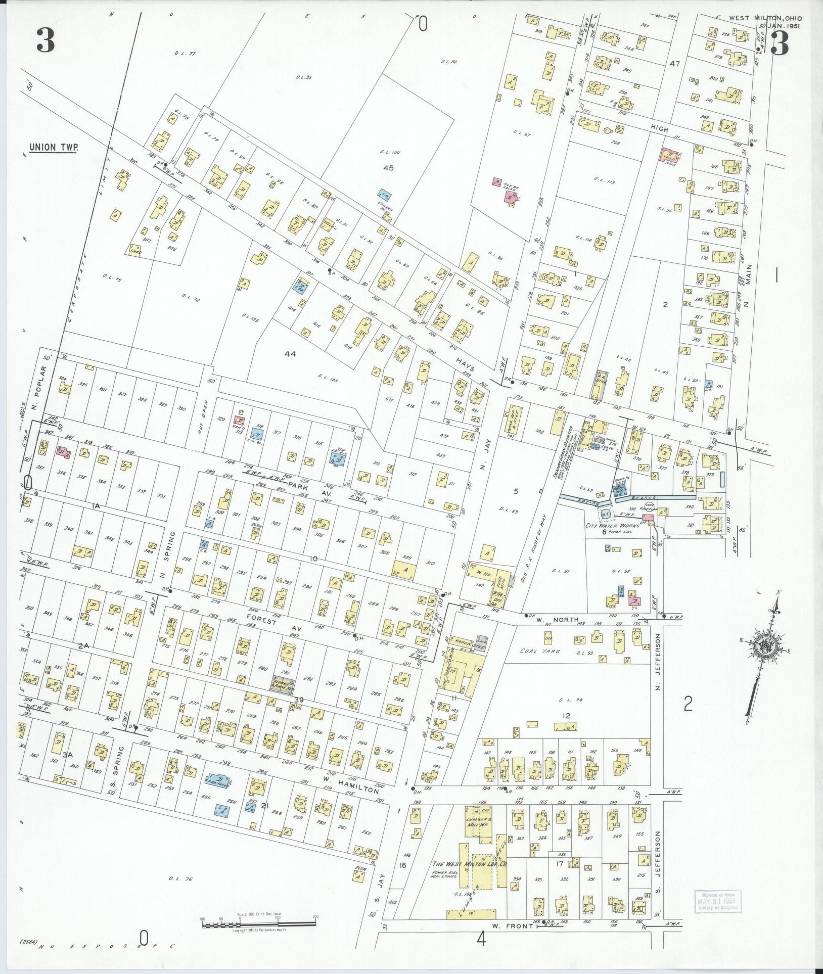Sanborn Fire Insurance Map from West Milton, Miami County, Ohio (1951), Sheet #0003 - Historic Sanborn Fire Insurance Map Print, vintage old map wall art, antique decor, genealogy gift, Ohio Ohio map