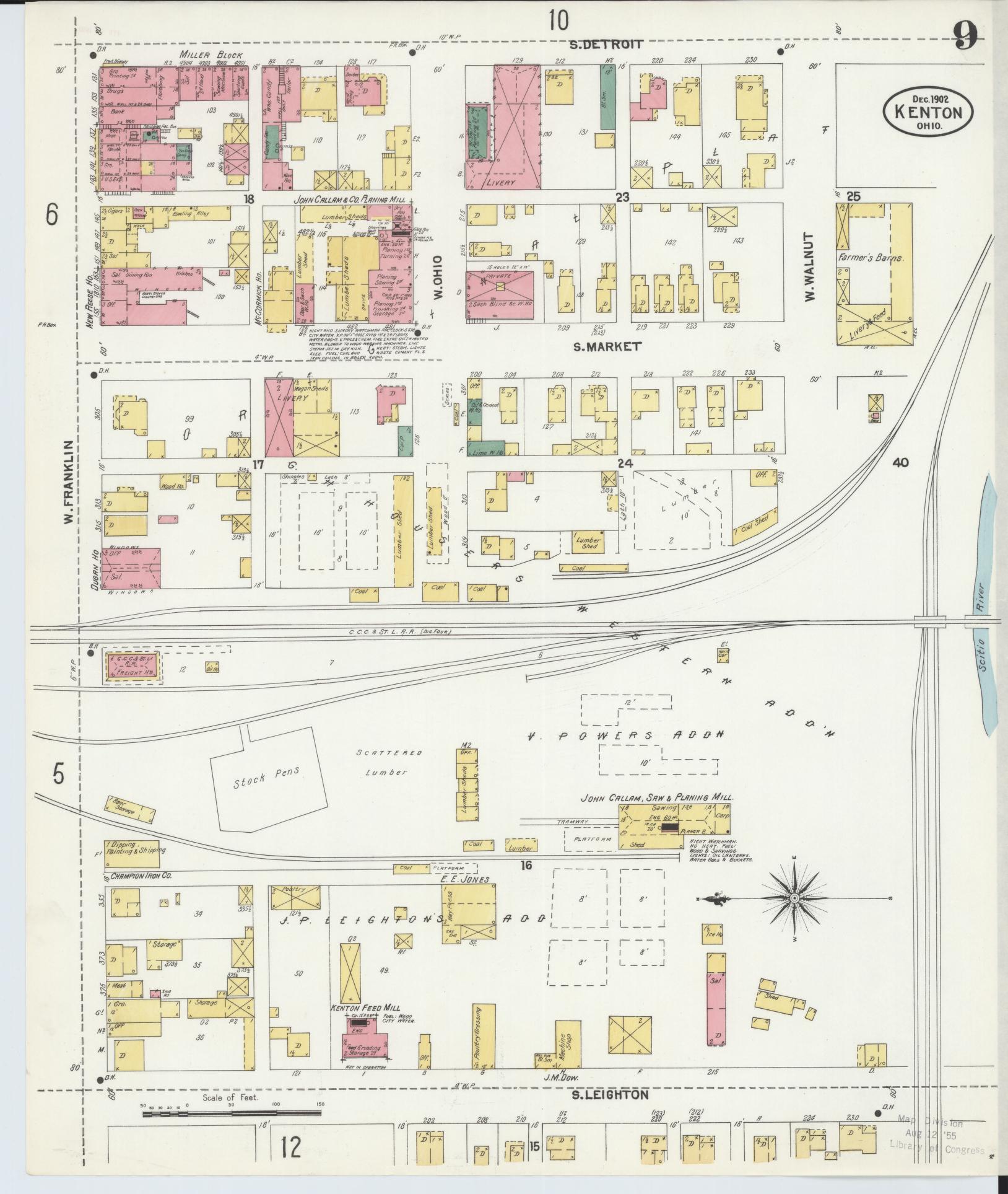 Sanborn Fire Insurance Map from Kenton, Hardin County, Ohio (1902), Sheet #0009 - Historic Sanborn Fire Insurance Map Print, vintage old map wall art, antique decor, genealogy gift, Ohio Ohio map