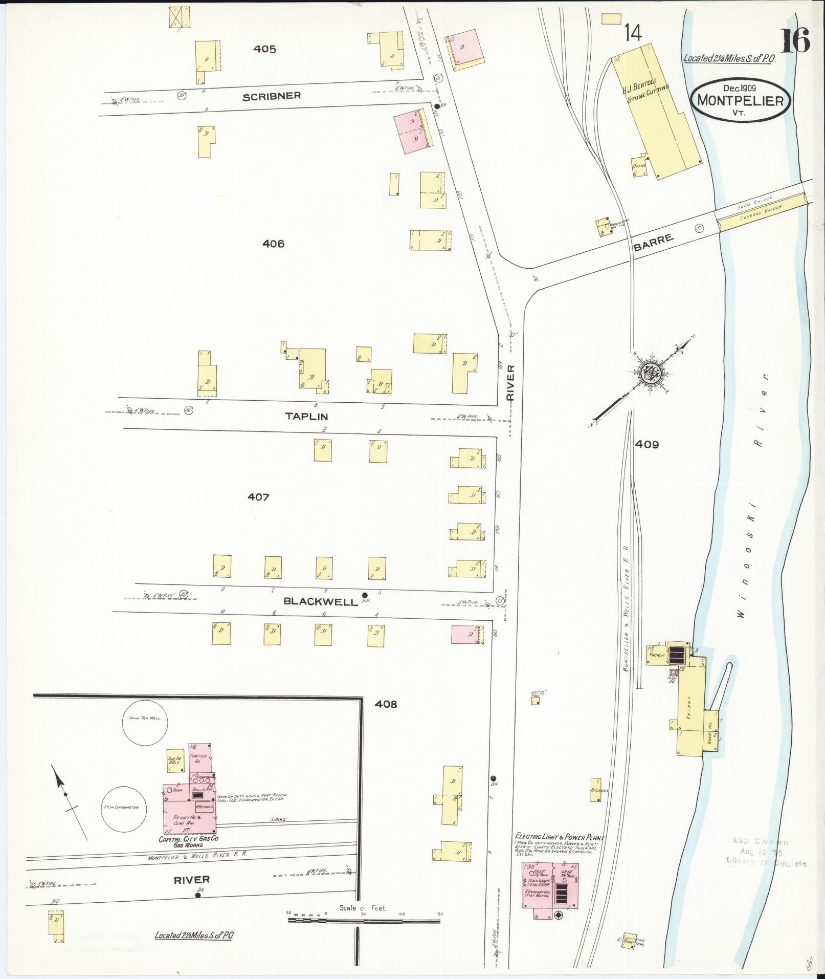 Sanborn Fire Insurance Map from Montpelier, Washington County, Vermont (1909), Sheet #0016 - Complete Map Set gallery image, historic Sanborn map, vintage wall art, Vermont Vermont