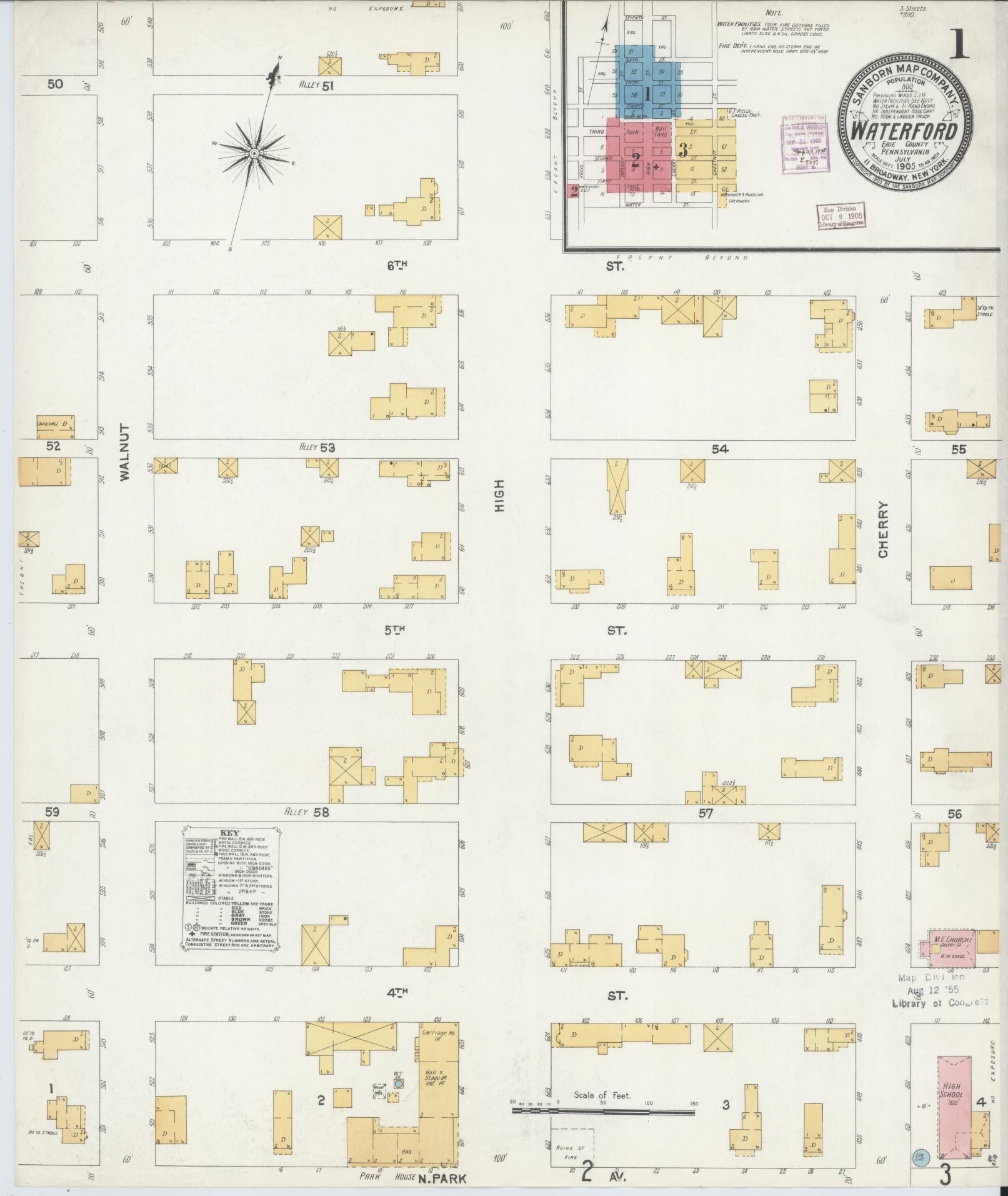 Sanborn Fire Insurance Map from Waterford, Erie County, Pennsylvania (1905), Sheet #0001 - Complete Map Set gallery image, historic Sanborn map, vintage wall art, Pennsylvania Pennsylvania