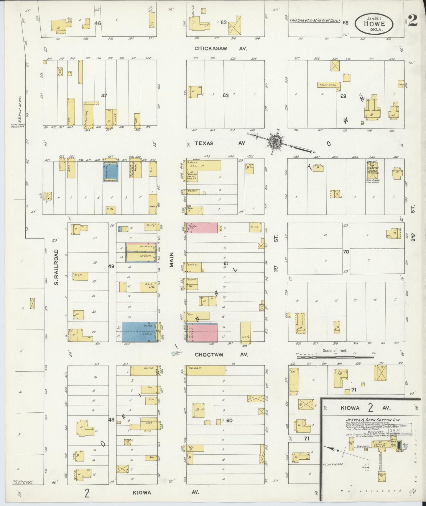 Sanborn Fire Insurance Map from Howe, Le Flore County, Oklahoma (1911), Sheet #0002 - Historic Sanborn Fire Insurance Map Print, vintage old map wall art, antique decor, genealogy gift, Oklahoma Oklahoma map
