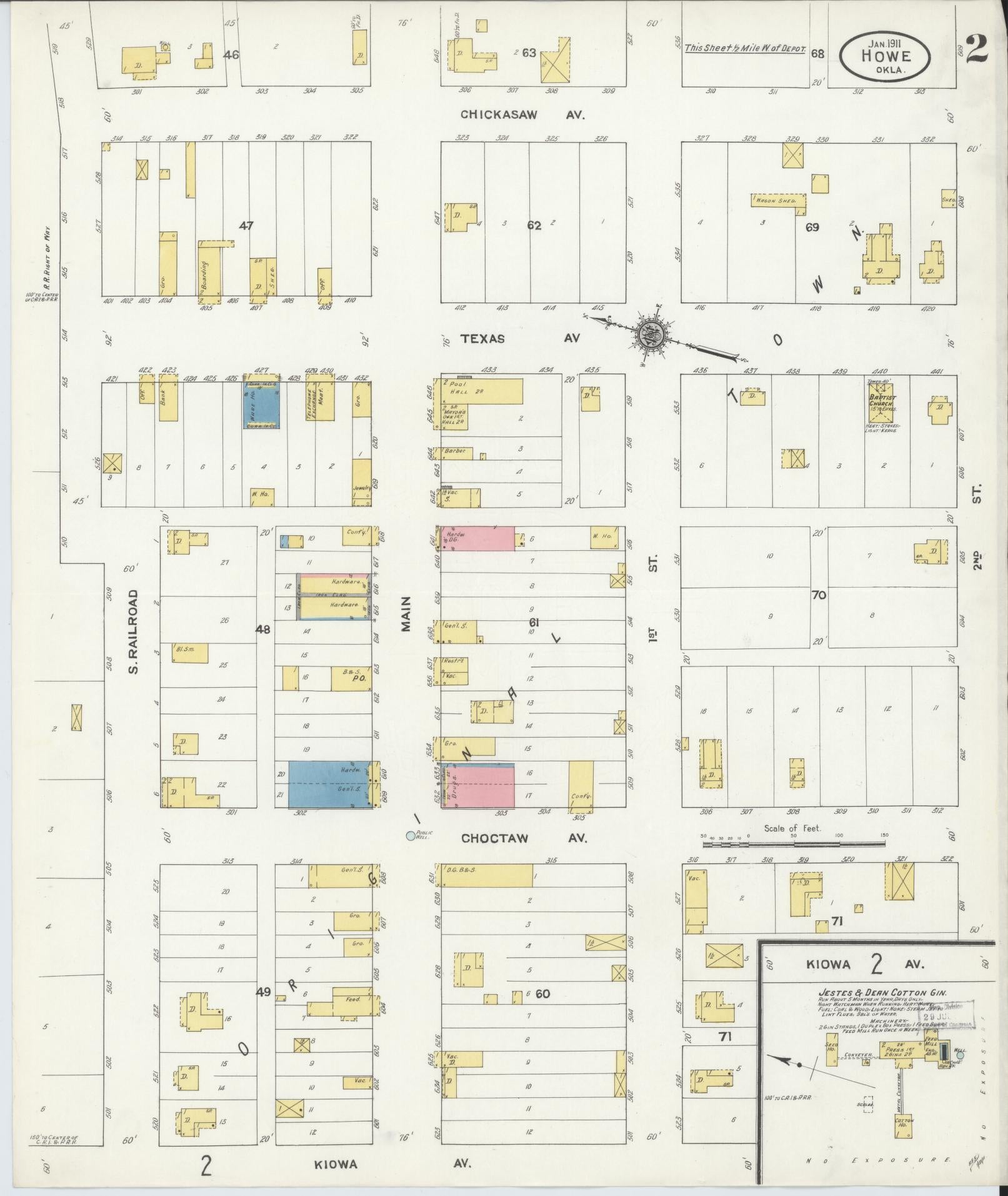 Sanborn Fire Insurance Map from Howe, Le Flore County, Oklahoma (1911), Sheet #0002 - Historic Sanborn Fire Insurance Map Print, vintage old map wall art, antique decor, genealogy gift, Oklahoma Oklahoma map