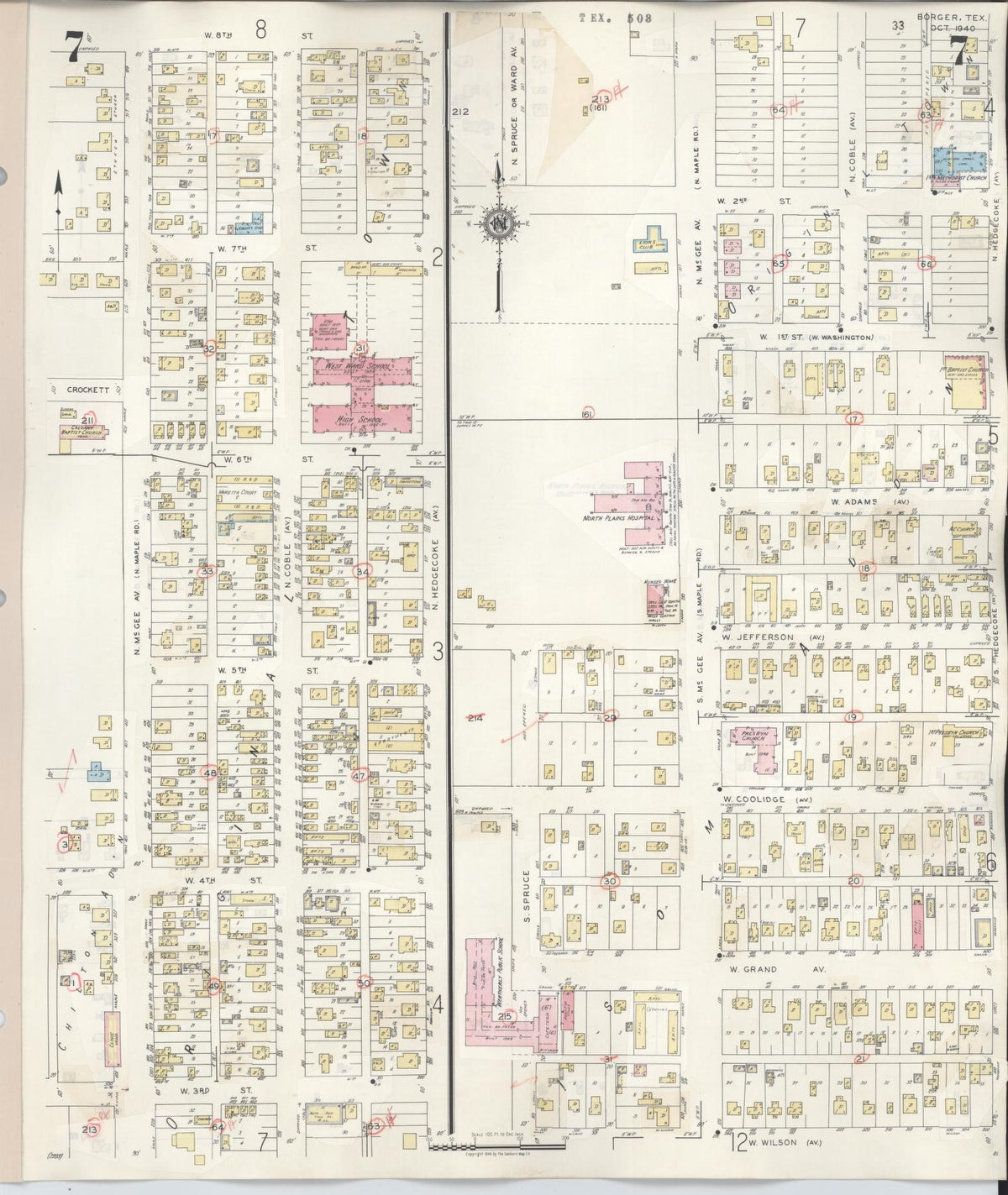 Sanborn Fire Insurance Map from Borger, Hutchinson County, Texas (1950), Sheet #0007 - Historic Sanborn Fire Insurance Map Print, vintage old map wall art, antique decor, genealogy gift, Texas Texas map