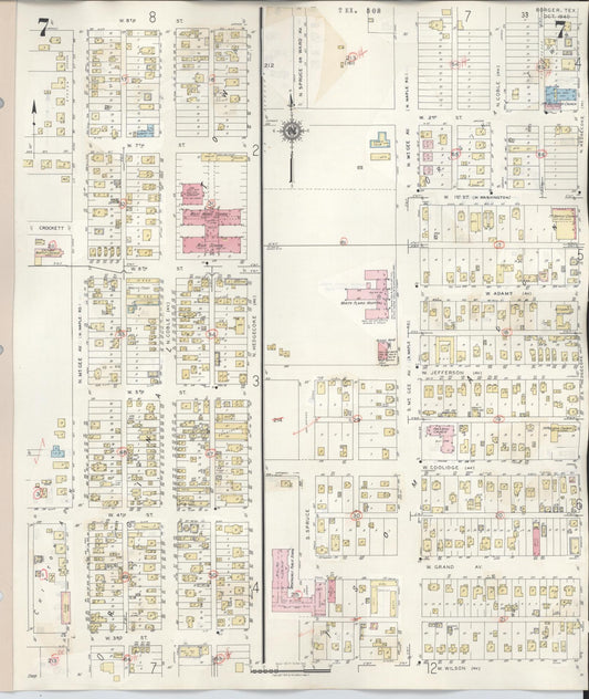 Sanborn Fire Insurance Map from Borger, Hutchinson County, Texas (1950), Sheet #0007 - Historic Sanborn Fire Insurance Map Print, vintage old map wall art, antique decor, genealogy gift, Texas Texas map
