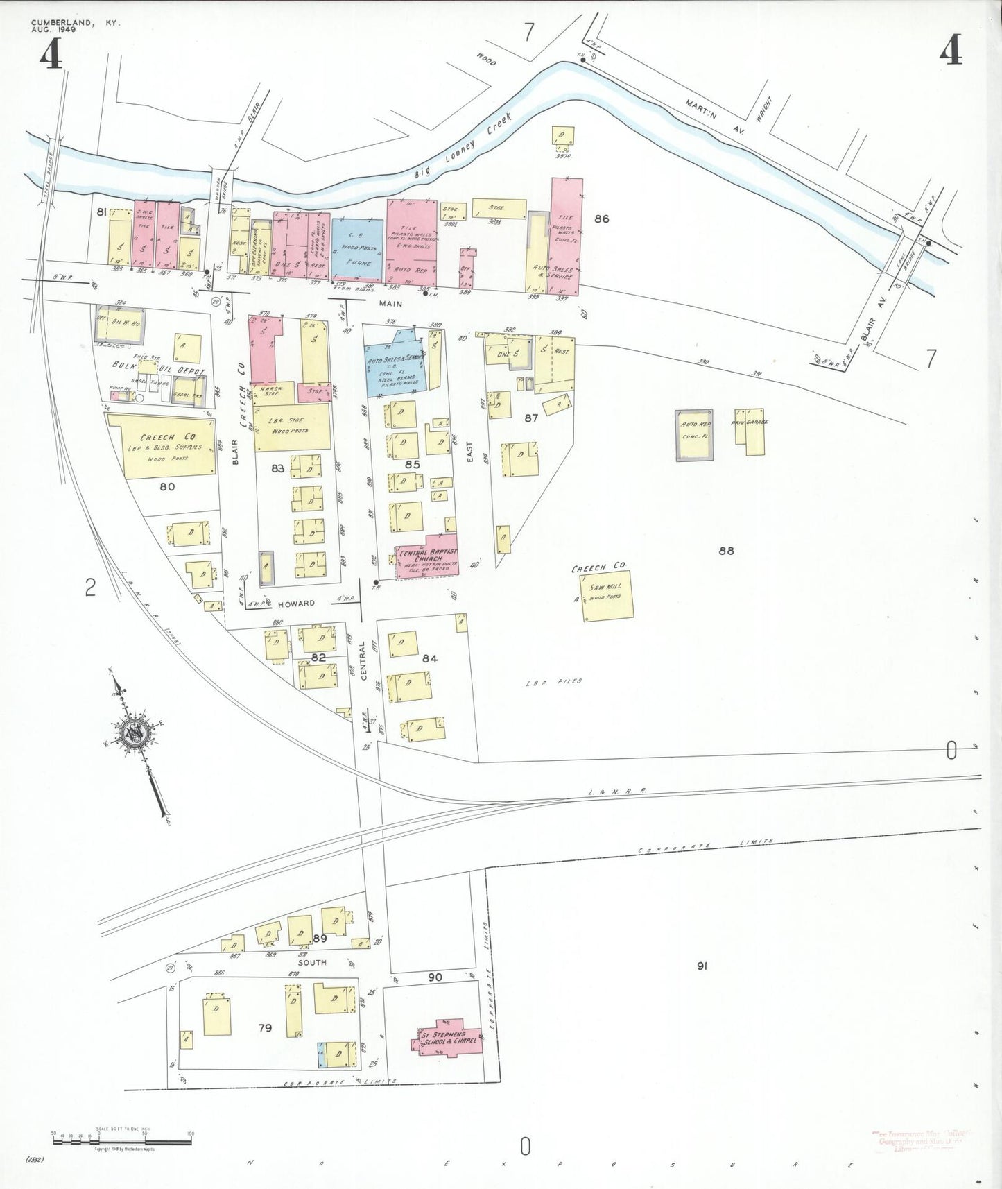 Sanborn Fire Insurance Map from Cumberland, Harlan County, Kentucky (1949), Sheet #0004 - Complete Map Set gallery image, historic Sanborn map, vintage wall art, Kentucky Kentucky