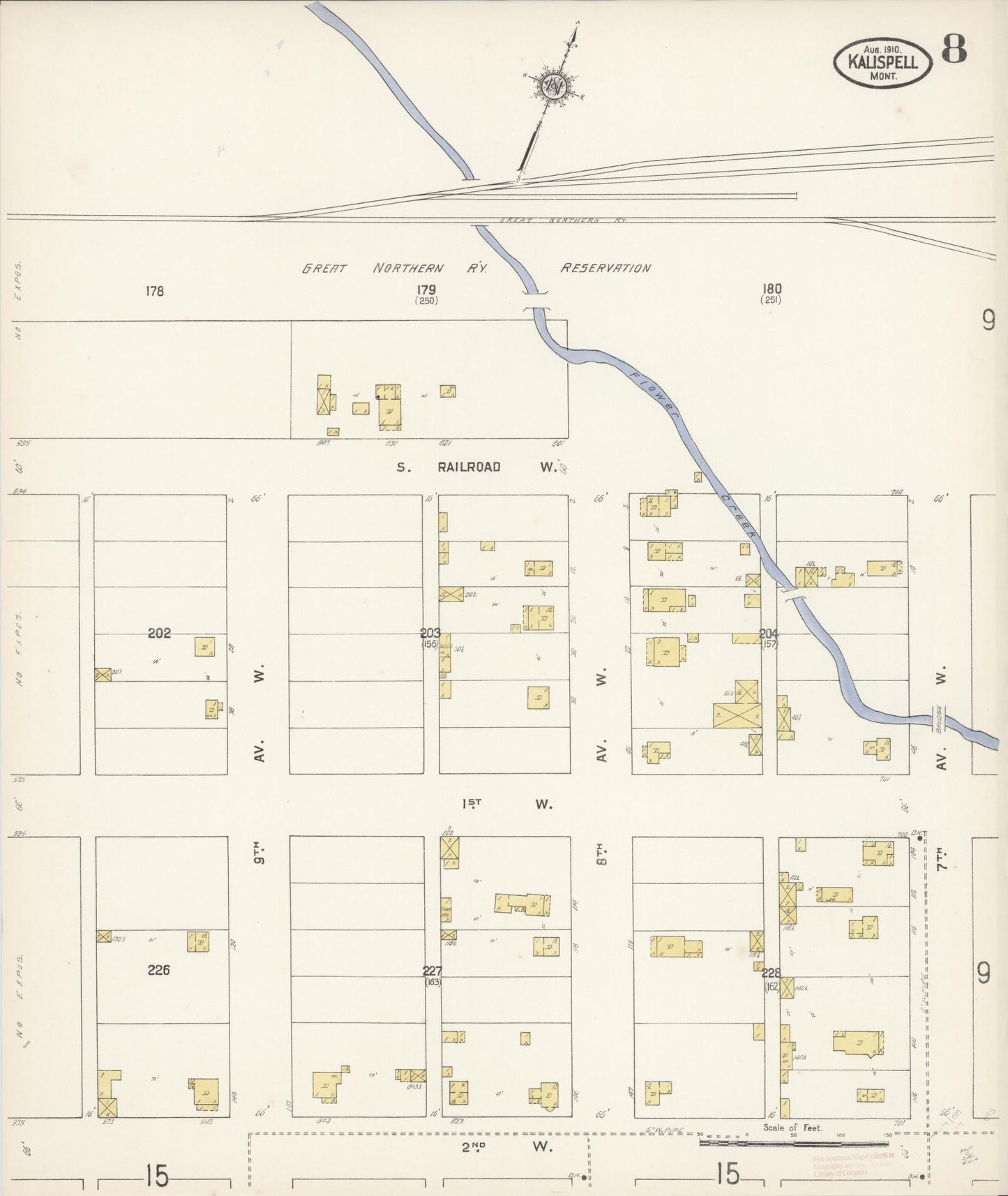 Sanborn Fire Insurance Map from Kalispell, Flathead County, Montana (1910), Sheet #0008 - Complete Map Set gallery image, historic Sanborn map, vintage wall art, Montana Montana