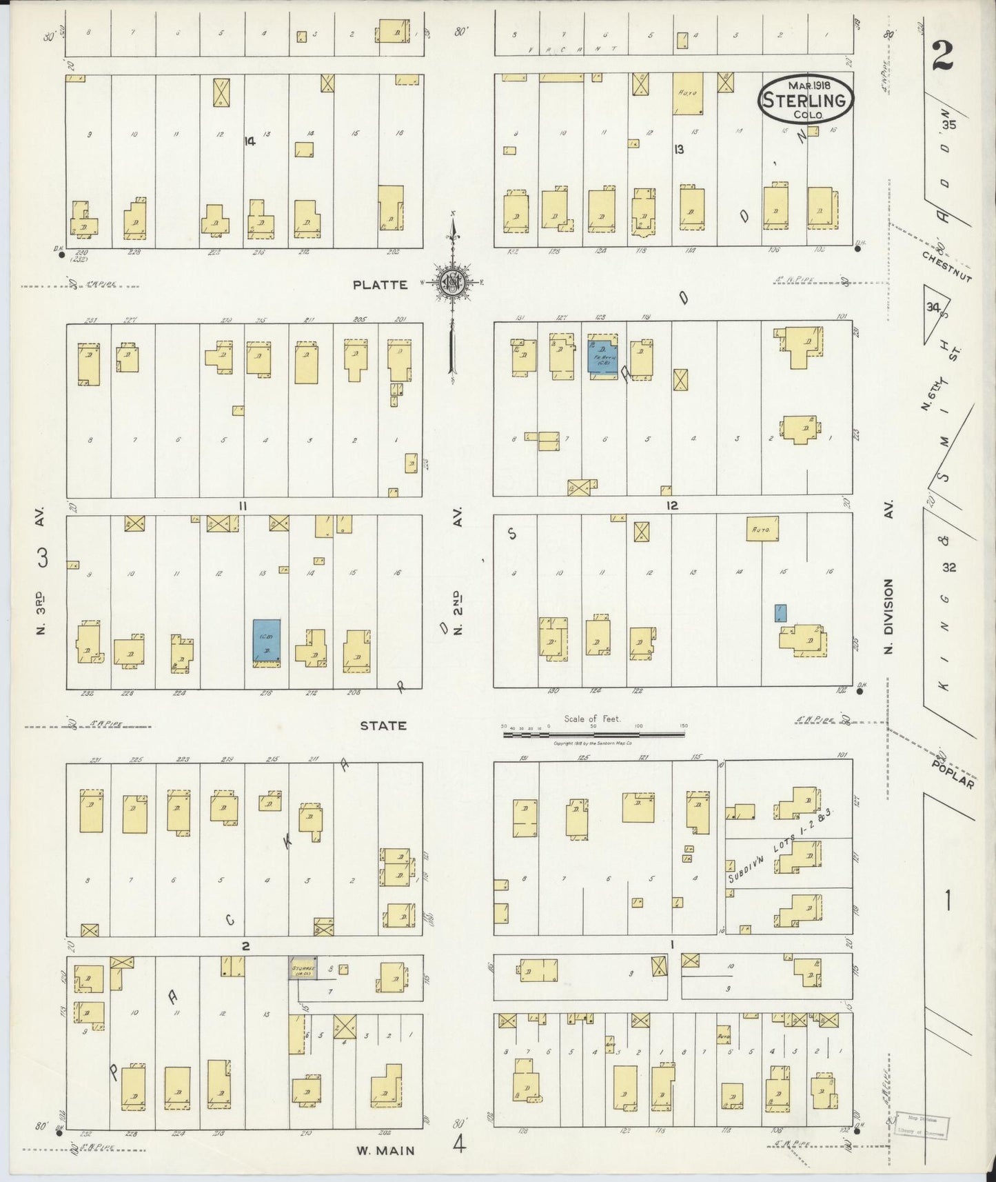 Sanborn Fire Insurance Map from Sterling, Logan County, Colorado (1918), Sheet #0002 - Historic Sanborn Fire Insurance Map Print, vintage old map wall art, antique decor, genealogy gift, Colorado Colorado map